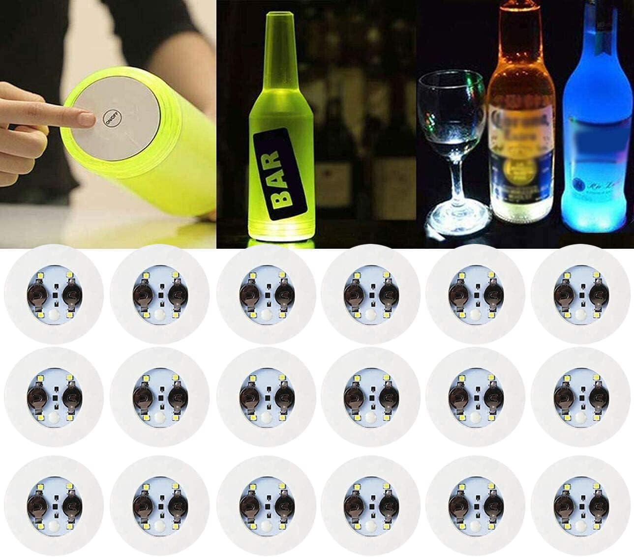 LOGUIDE LED Light Up Coasters,LED Bottle Lights, Bottle Glorifier,LED Sticker Coaster Discs for Drinks,Flash Cup Coaster Flashing Shots Light (Cool-White)