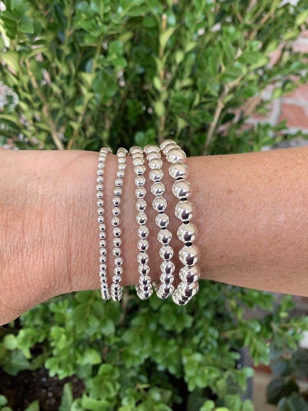 925 Sterling Silver 4MM-10M Italian Bead Ball Chain Bracelet- Handmade Bead Italian Bracelet, Silver Bead Bracelet For Women, 6.5, 7, 7.5, 8 Inch Bracelets - Image 2