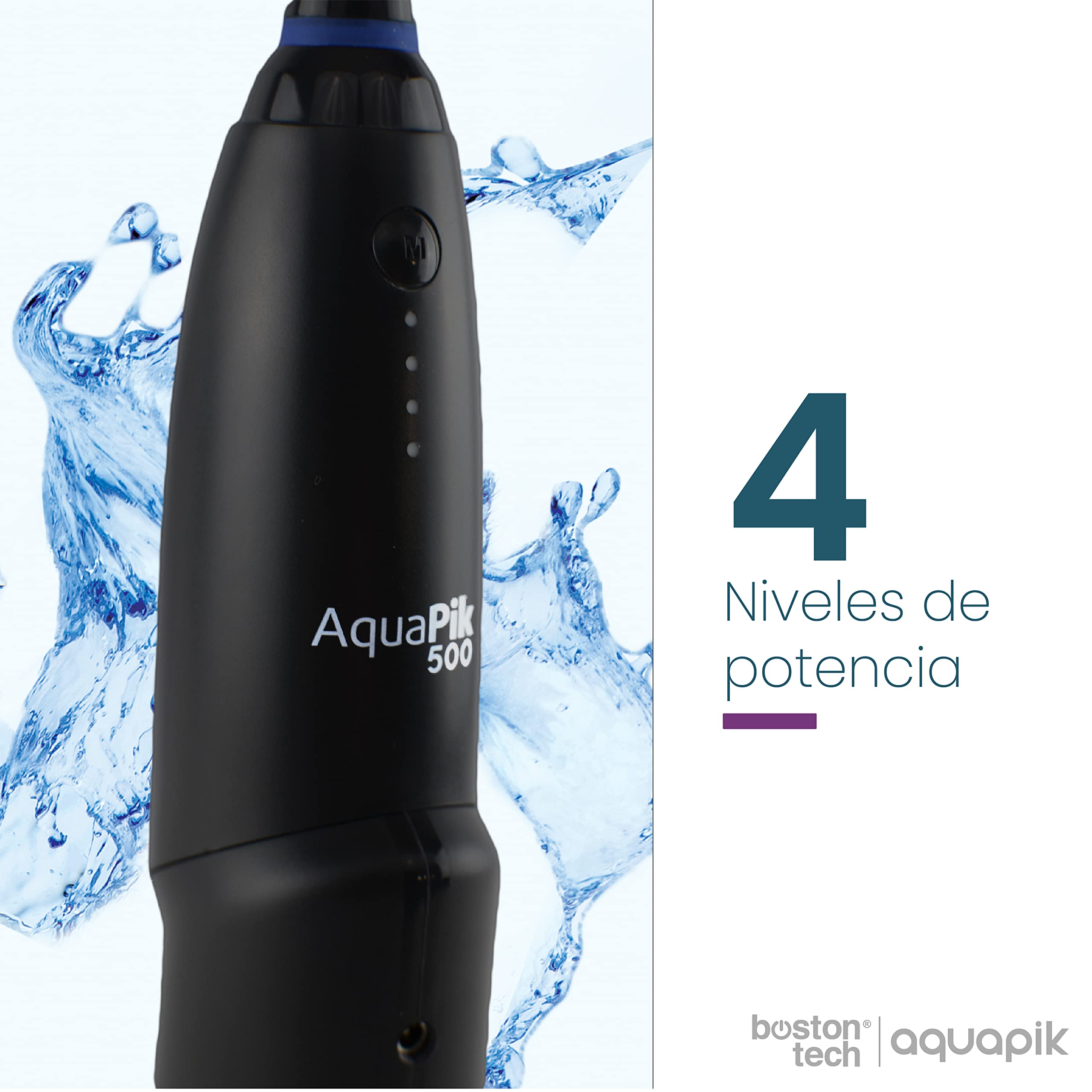Aquapik 500, Irrigador Bucal Portátil con Diseño Único Deformable Tanque de Agua removible. Irrigador Dental Recargable para Viajes y Oficina.6 boquillas, 4 modos, Impermeable IPX7 (Negro)