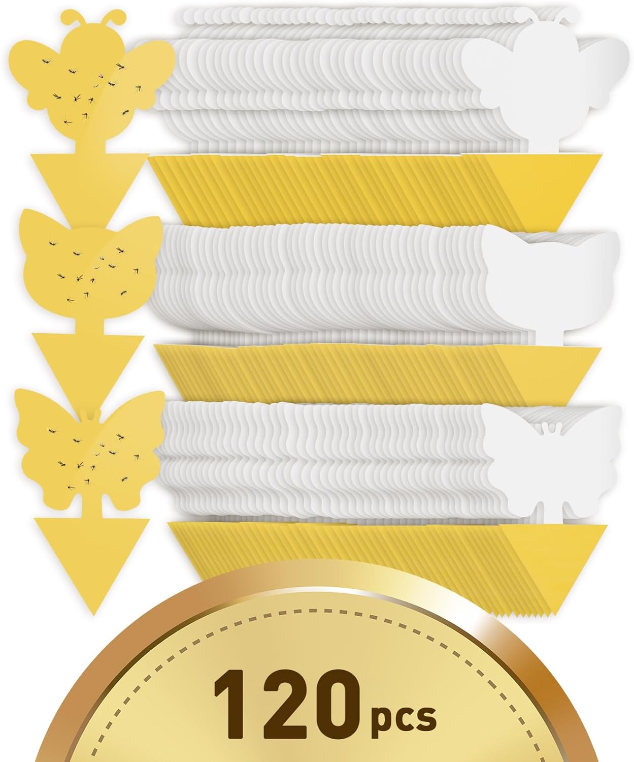 120 Pack Fruit Fly Traps for Indoor Outdoor, 3 Shapes Yellow Sticky Bug Traps, Double-Side Fungus Gnat Killer for Houseplants, Mosquitos, Flying Insects