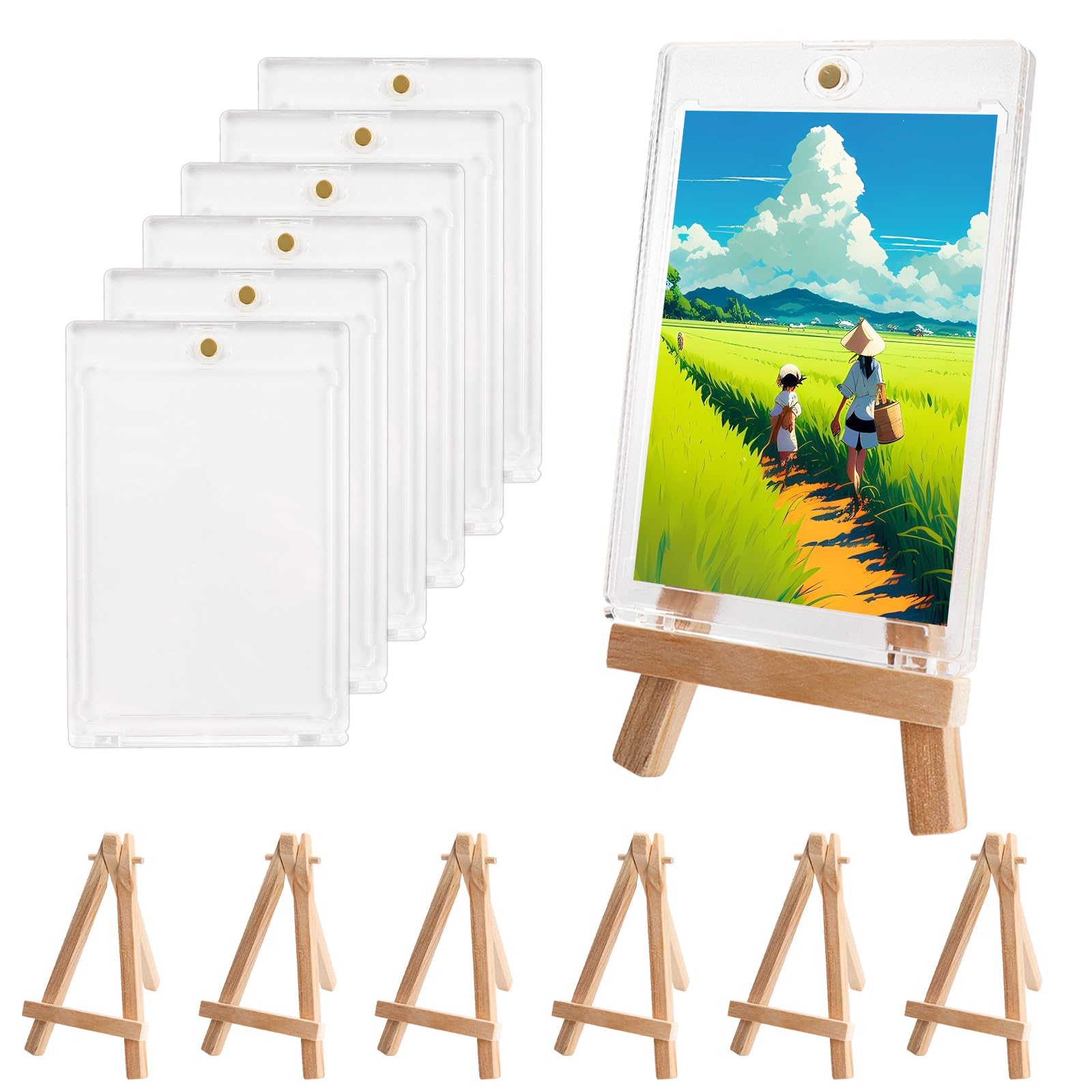 MOLENCO 35PT Magnetic Card Holder, 6 Pcs 35PT Magnetic Trading Card Holders with Mini Easel Stand