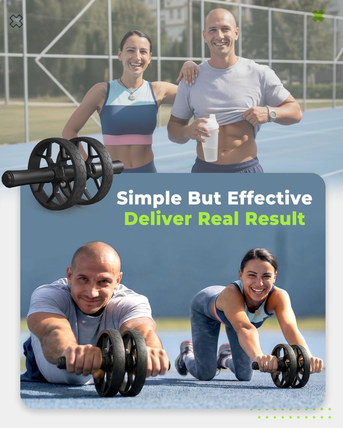 auvstar Bauchroller mit Widerstandsband & Rutschfesten Griffen, Ab Roller Fitnessgerät für Zuhause, Bauchtrainer Roller Selbstaufrollend Bauchmuskeltrainer Trainingsgerät Abdominal Rad Set Grau