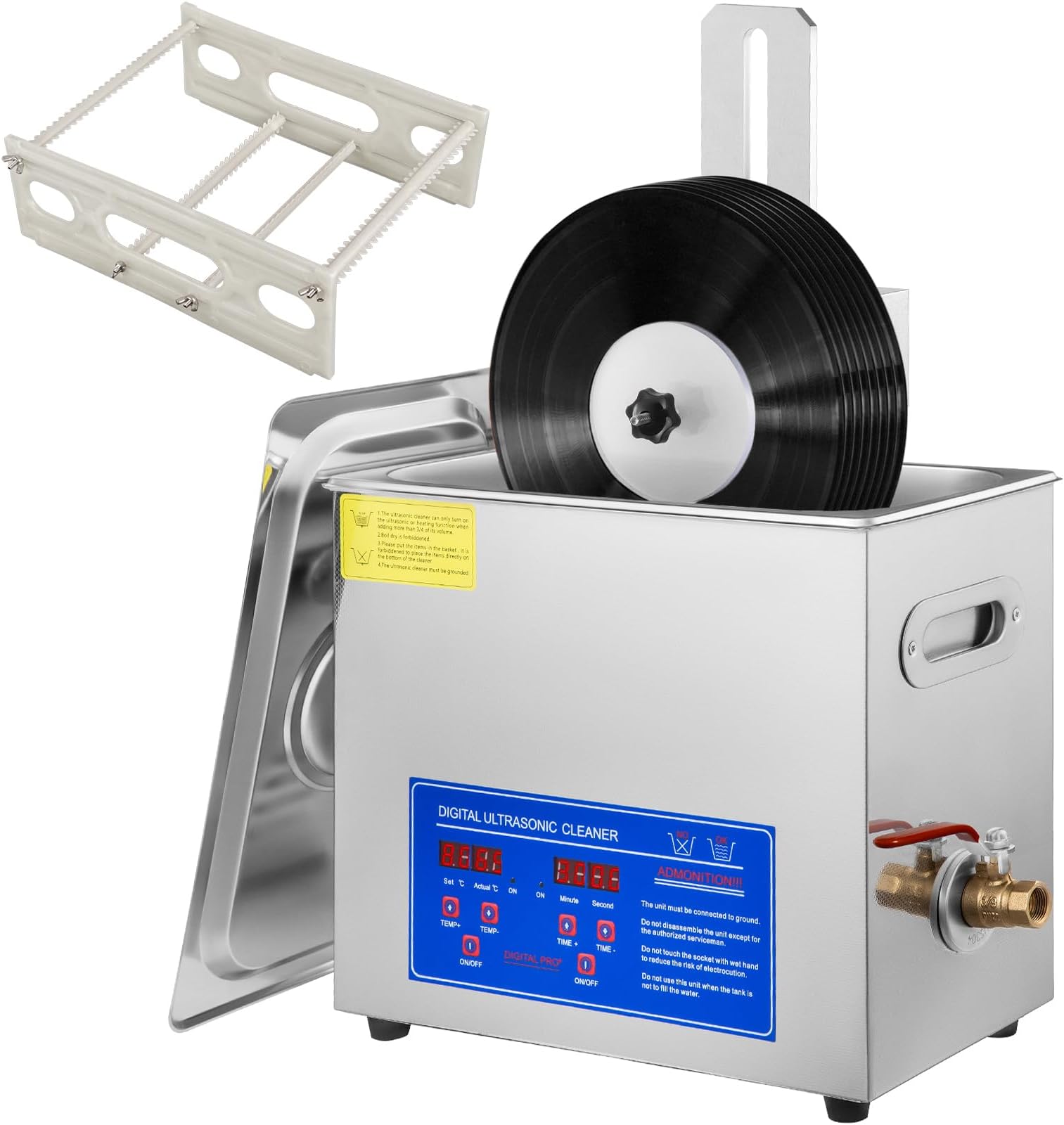 VEVOR Sonic Cleaner, 6L Ultrasonic Vinyl Cleaner 7-12 Inch, 8 Records Ultrasonic Vinyl Cleaning Machine, 180W Ultrasonic Records Cleaner with Drying Rack for Home Store
