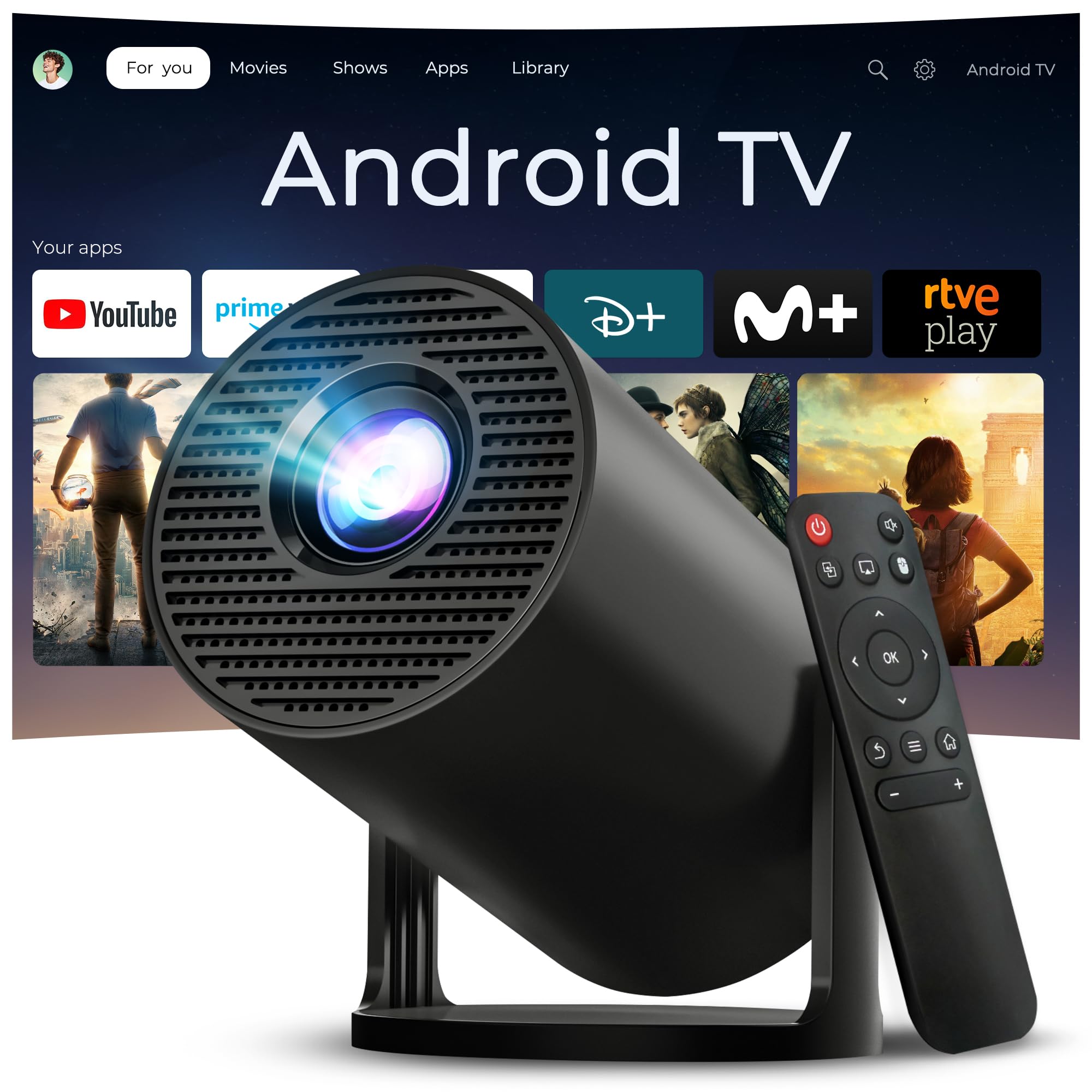 Mini przenośny projektor 4K, system Android 14, pilot zdalnego sterowania za pomocą aplikacji