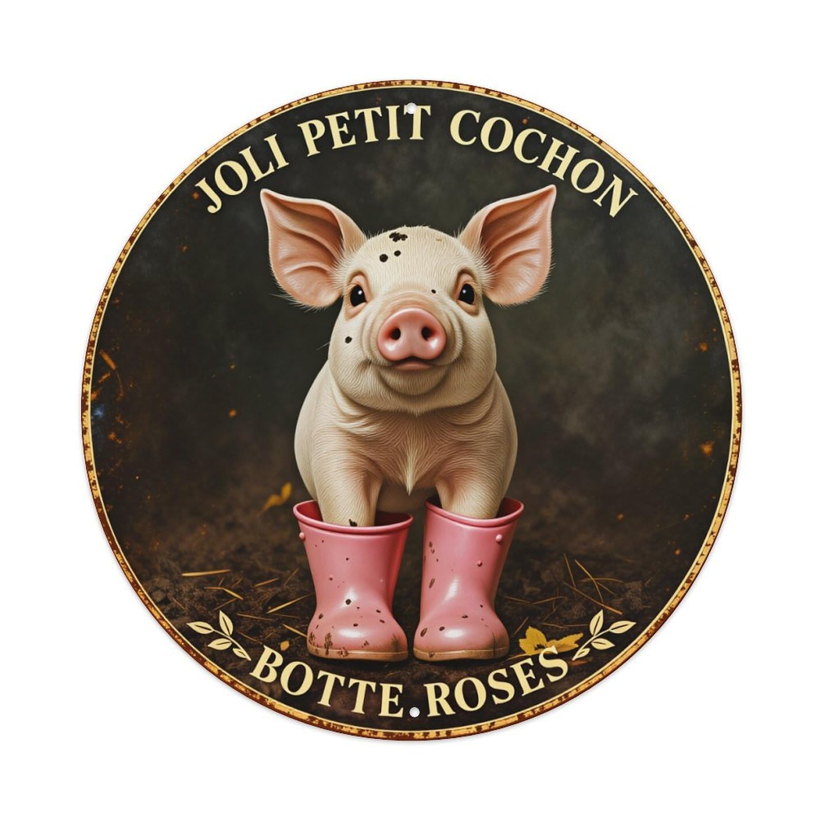 Pig In Pink Boots Round Tin Sign Vintage Style Metal Sign Home Bar Garden Wall Plaque Decor Metal Poster 8x8 Inch