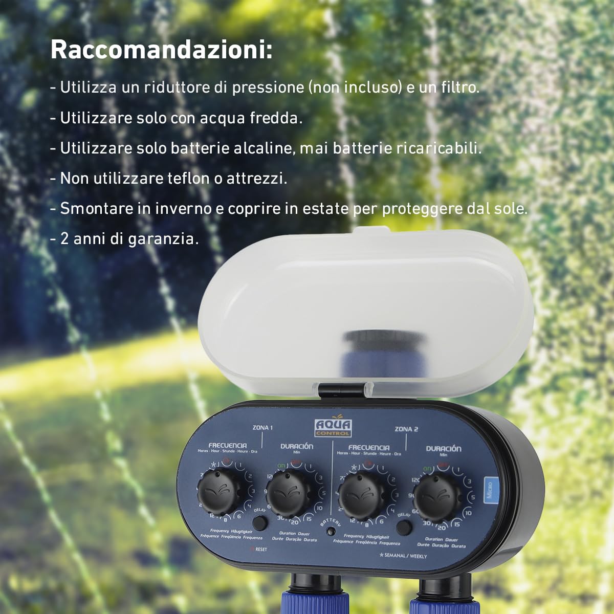Aqua Control C4011 - Programmatore d'Irrigazione per Giardino - per Tutti i Tipi di Rubinetti - con 2 Uscite Indipendenti