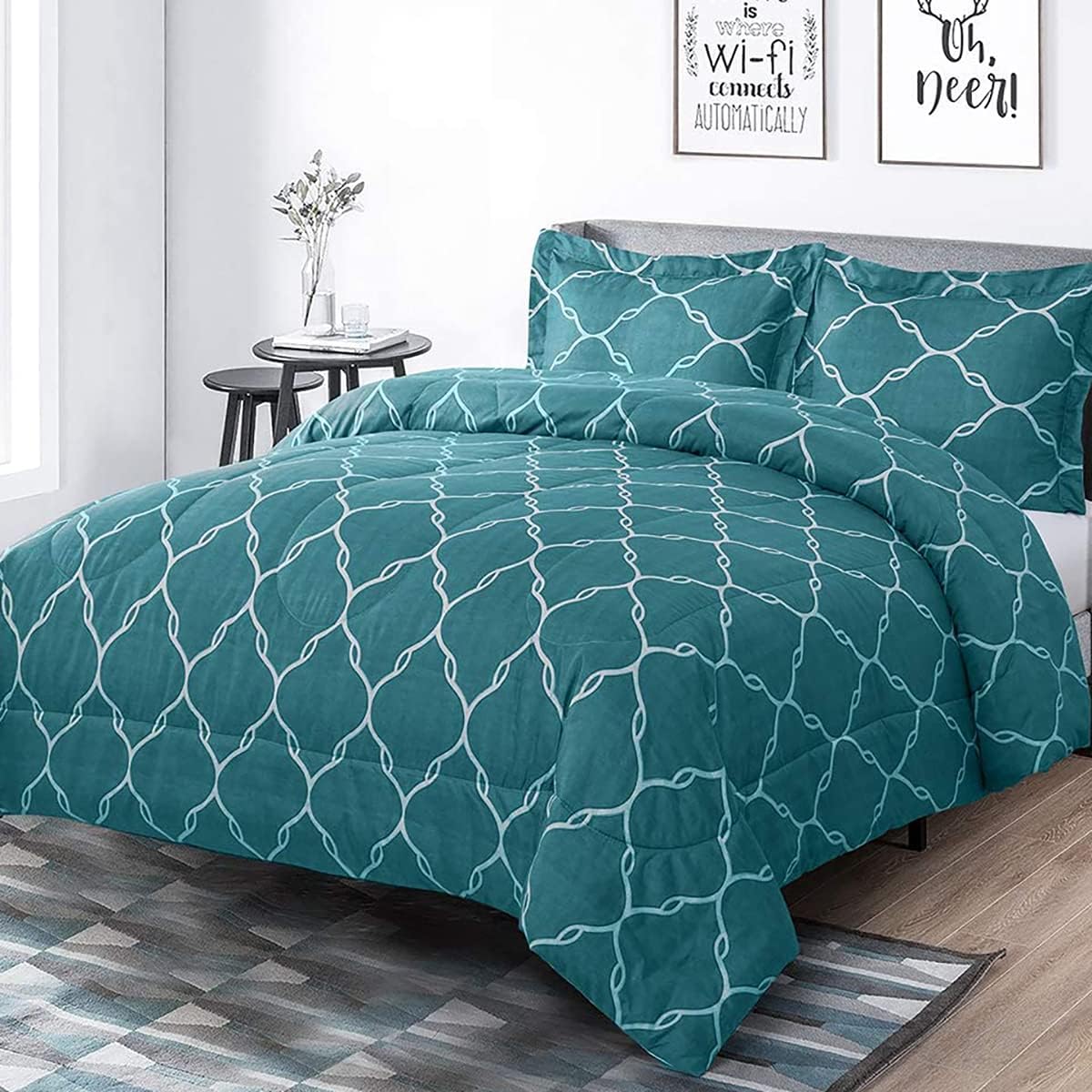 Shatex Green Queen Size Comforter Set (90x90Inch) 3 Pieces for Queen/Full Size Bed,Bedding Comforter Sets for All Season with 1 Comforter Queen,2 Pillow Shams (20x26Inch)