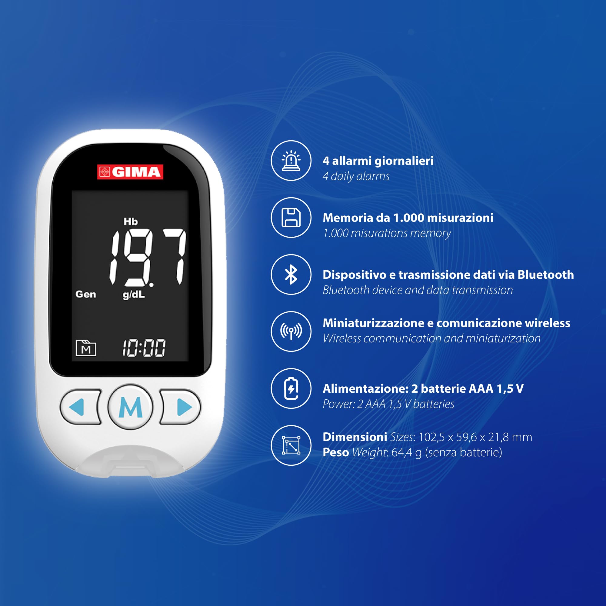 GIMA Monitor Multiparametrico GIMACARE con 6 Parametri per Fattori a Rischio, 24128