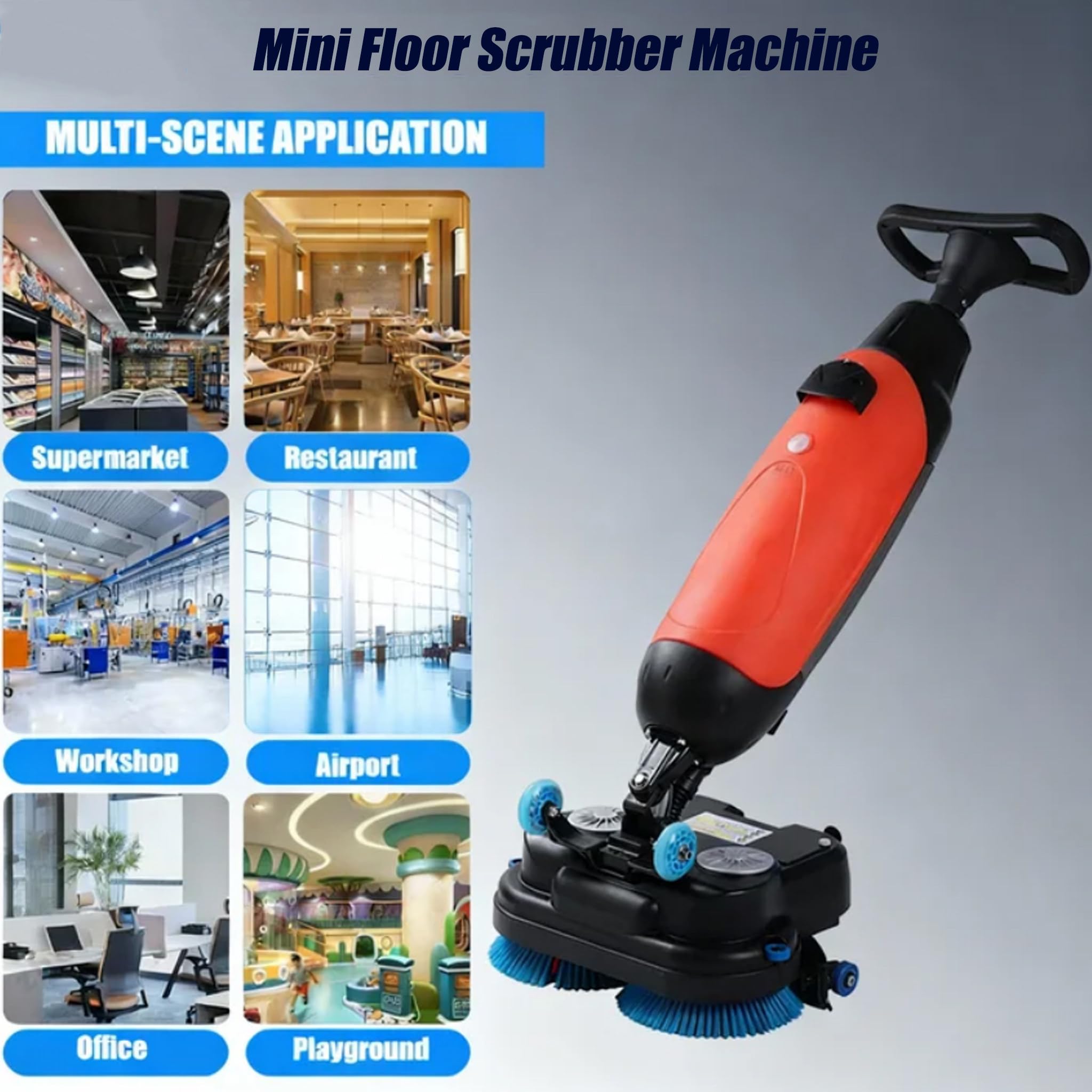 Fregadora de Suelos Comercial-Mini MáQuina para Una Limpieza Eficiente,con Doble Disco de Cepillo, Pulidora Multifuncional A BateríA, RotacióN de 360°,10700 Pies Cuadrados Red