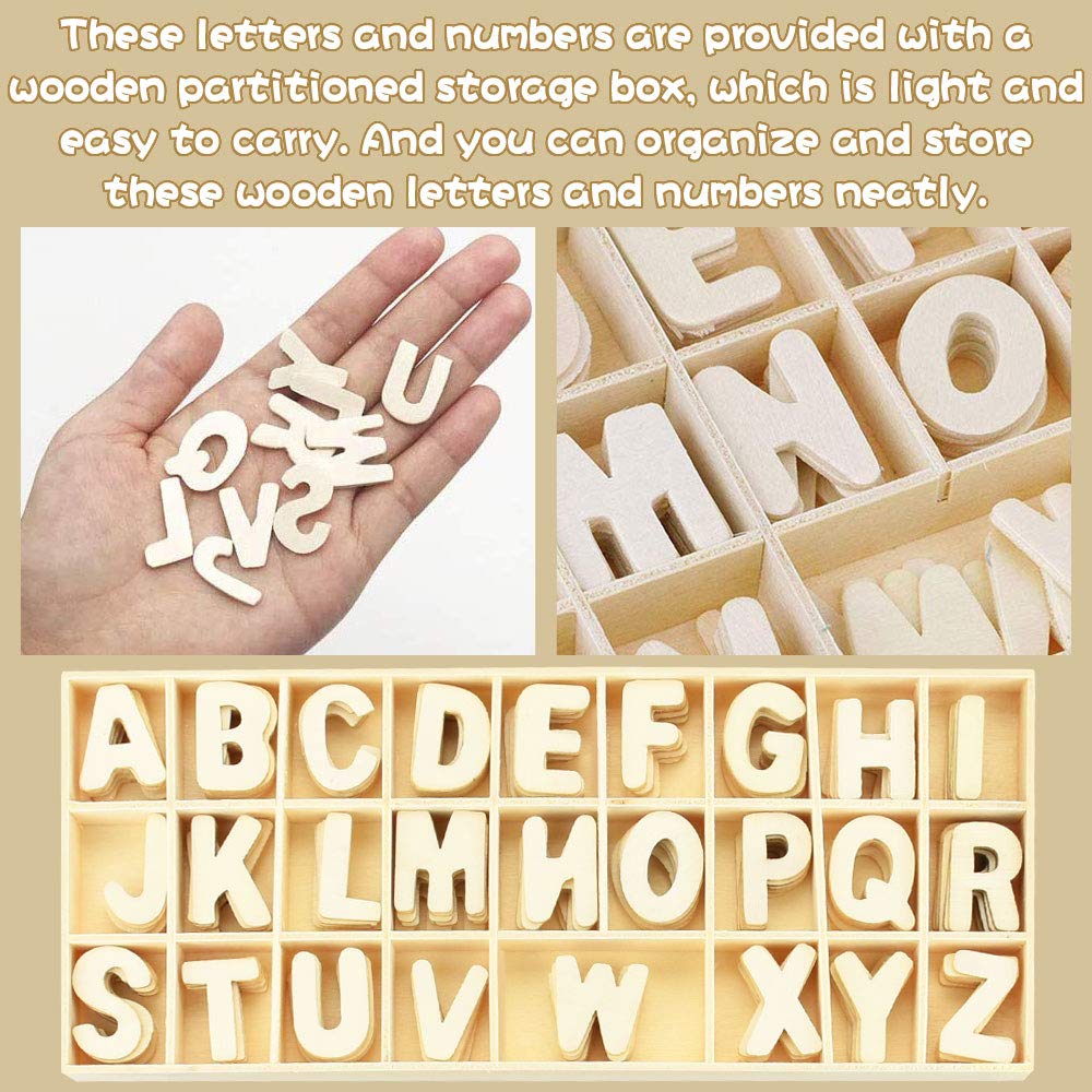 216 PCS Lettres et Chiffres en Bois A-Z Lettres / 0-9 Chiffres Anti-usure Lettre Prenom Bois Anti-corrosion Mini Lettres en Bois Naturel pour Loisirs Créatifs Bricolage Décoration de Mariage