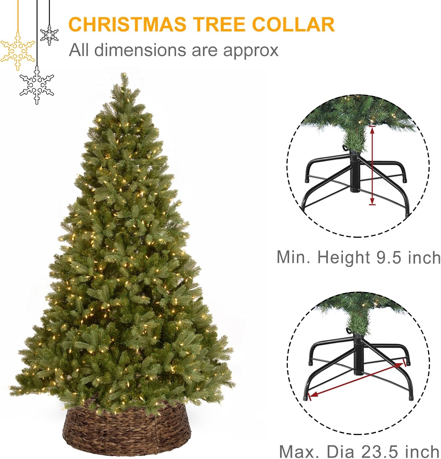 SUNNYPARK Christmas Tree Collar, 23.5’’ Hand-Woven Natural Water Hyacinth Christmas Tree Collar Basket Base Cover - Chestnut Brown