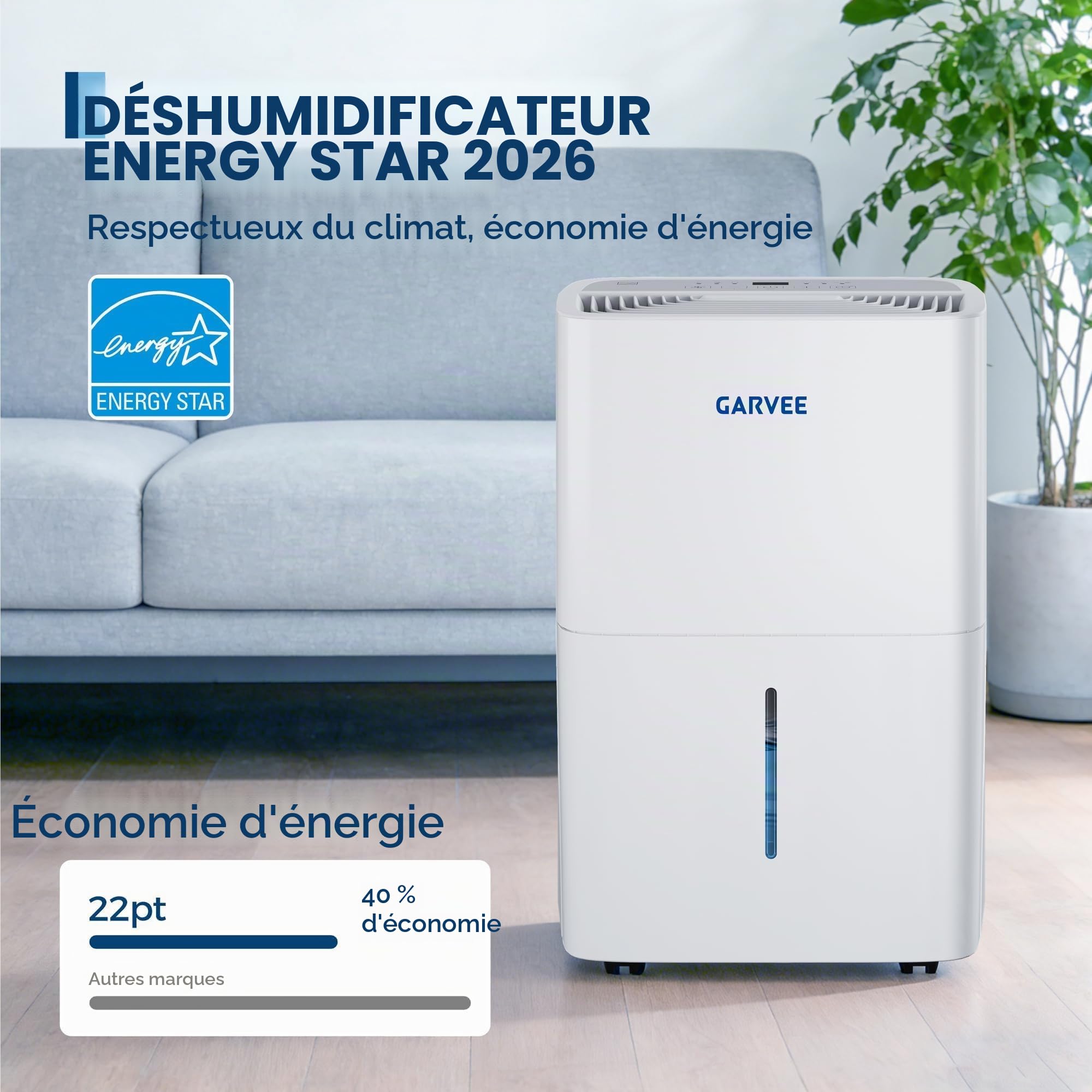 Déshumidificateur 20L/Jour - Compresseur Puissant Au Réfrigérant R290 - Absorbeur d'Humidité Électrique Pour 50m² - Anti-Moisissure Et Anti-Condensation - Idéal Pour Salon, Cave, Chambre