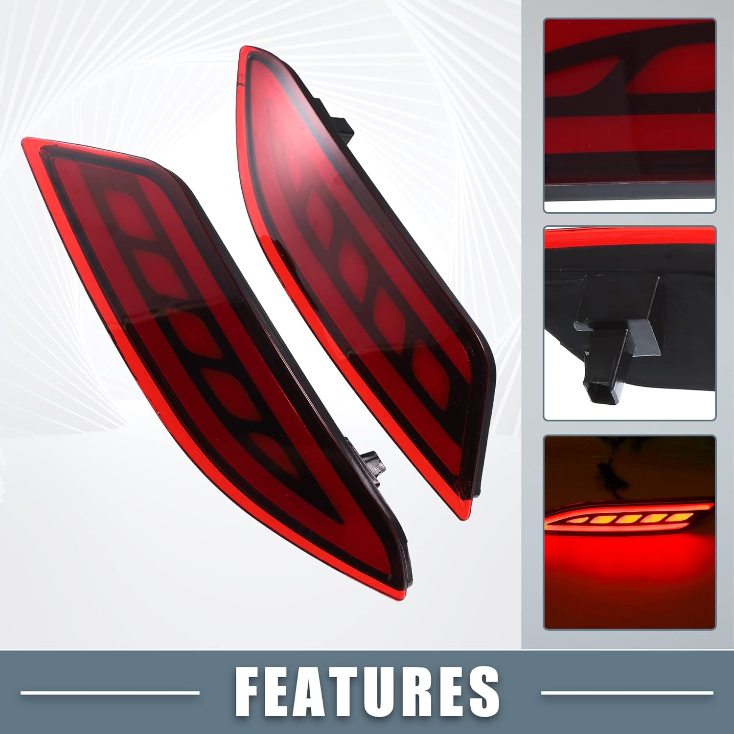 Rear Bumper Reflector LED Fog Brake Tail Turn Signal Light 33505T7SA01 33555T7SA01 Red Yellow for Honda HR-V 2015-2021 Red Lens (Set of 2)
