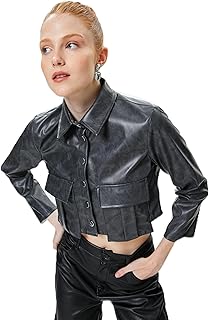 قميص قصير من جلد صناعي بأكمام طويلة وتصميم كلاسيكي للنساء كوتون عبوة قطعة واحدة