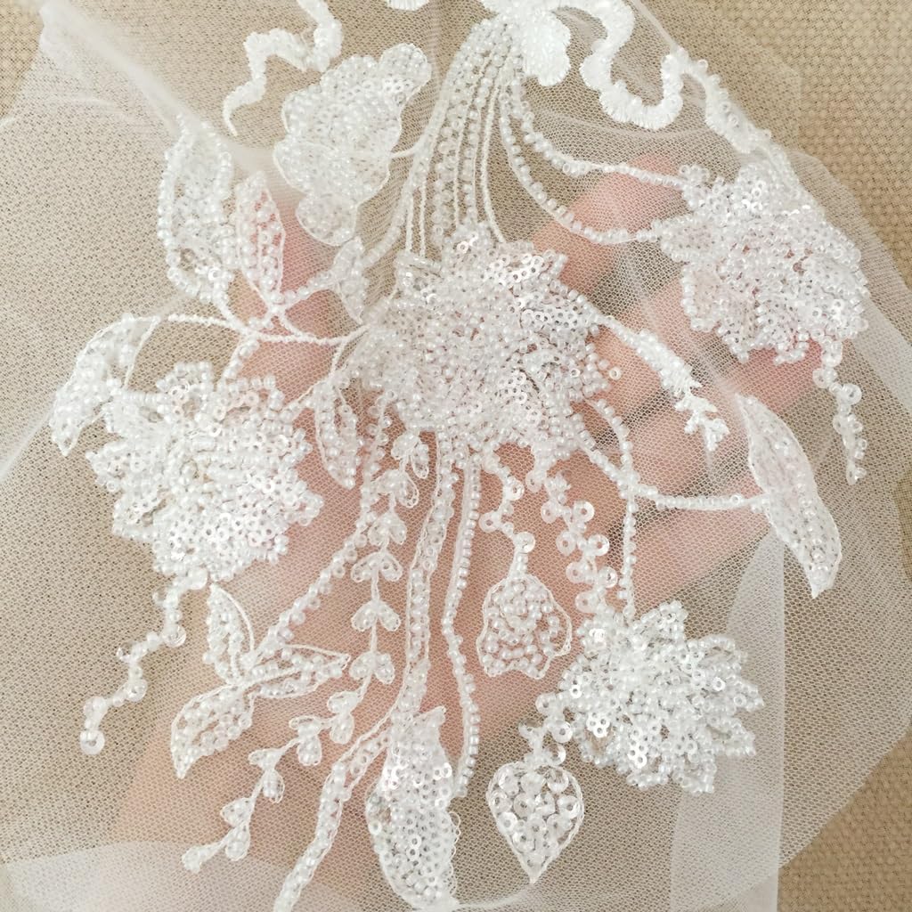 DENJI 5 個三次元ビーズメッシュレースフラワーピースベールドレスウェディングドレス DIY 手作り