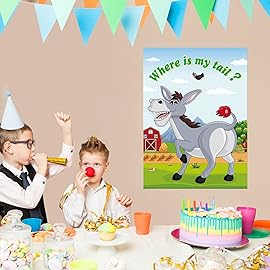 NEBURORA Pin The Tail on The Donkey, Party Game with 30 Pcs Tails for Kids Birthday Party Carnival Circus Christmas Party Supplies