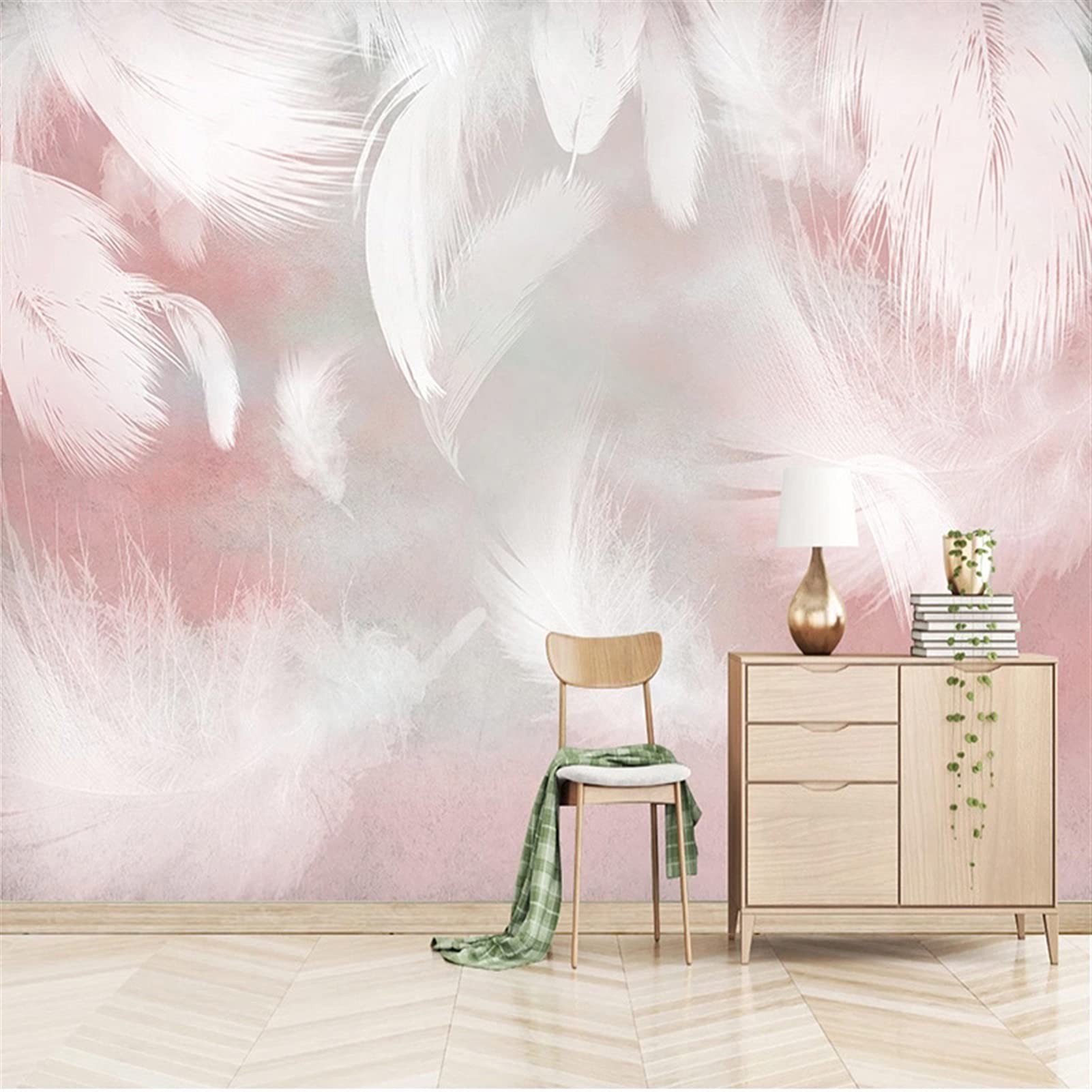 Pegatinas de Pared Foto Wallpaper de Moda Rosa Pluma murales Sala de Estar Dormitorio romántico hogar decoración Autoadhesivo Impermeable 3D Pegatinas Adhesivos Pared