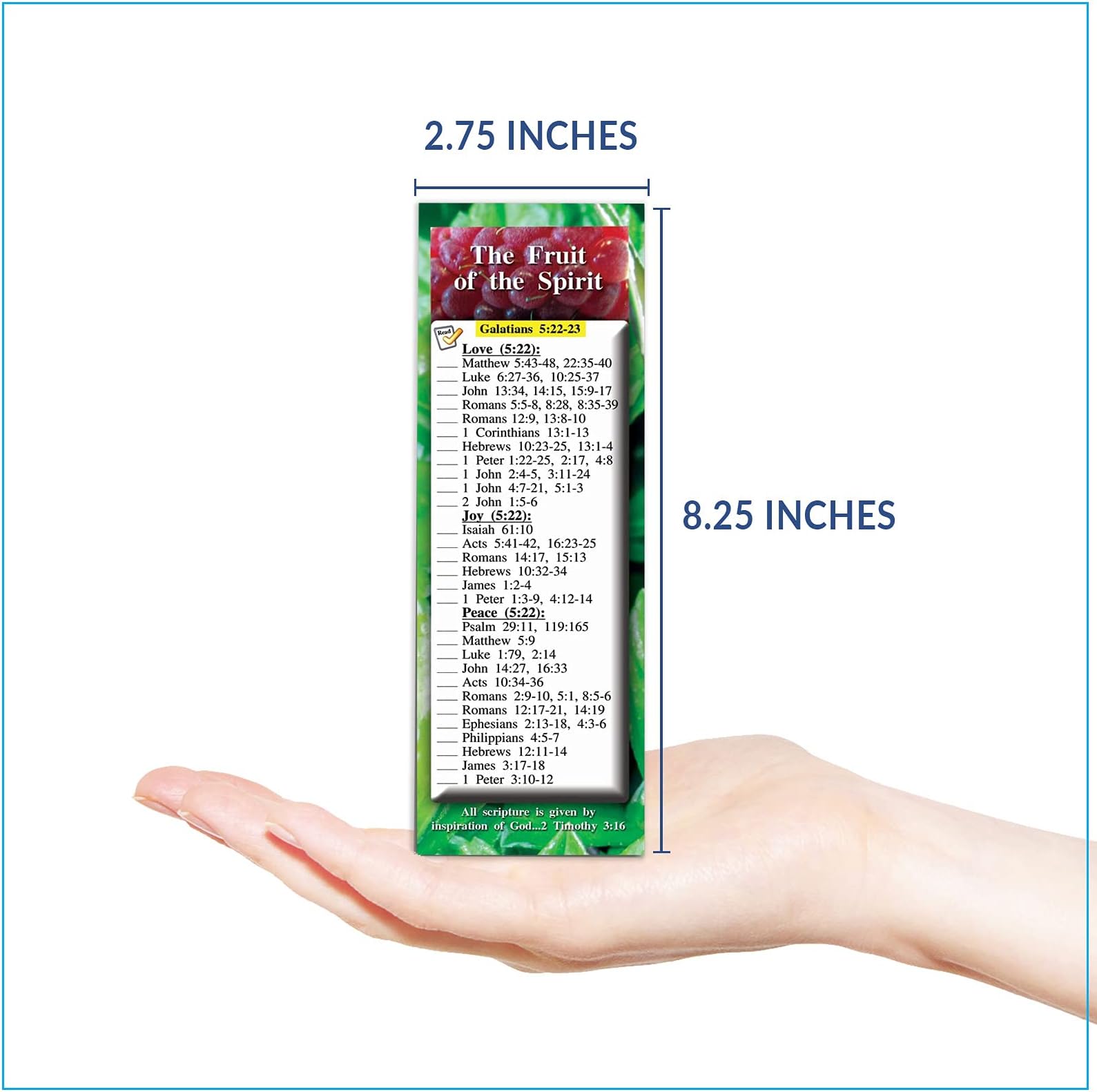 The Fruit of the Spirit Bible Study Cards - Inspirational Scripture Cards, Encourage and Share The Gospel, Full Color, Pack of 25 Religious Bookmarks - 2.75 x 8.25 inches, by eThought
