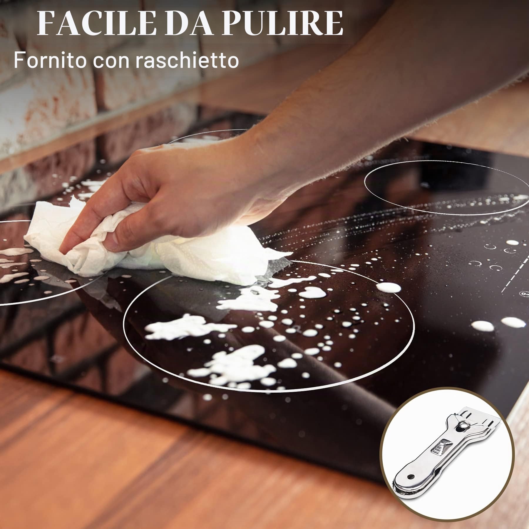 Piano Cottura Elettrico 4 Fuochi, 60cm Piani Cottura Vetroceramica Incasso | 6000W, Funzione Booster Cucina, Tocco Controlli, Timer, 9 livelli di potenza