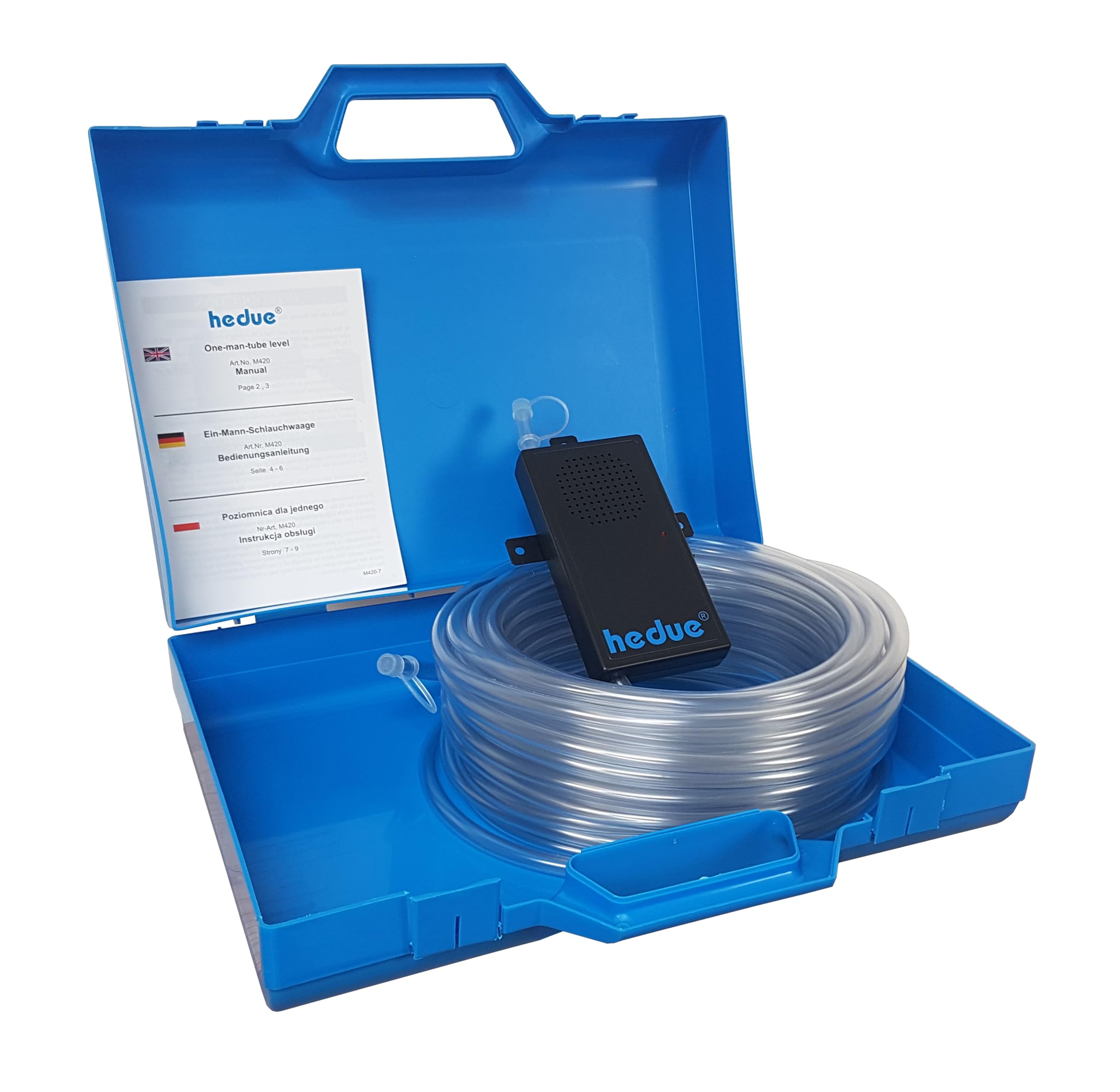 1-Mann-Schlauchwasserwaage - Elektronische Schlauchwaage mit 3-Ton-Akustik, Schlauchwasserwaage 20m