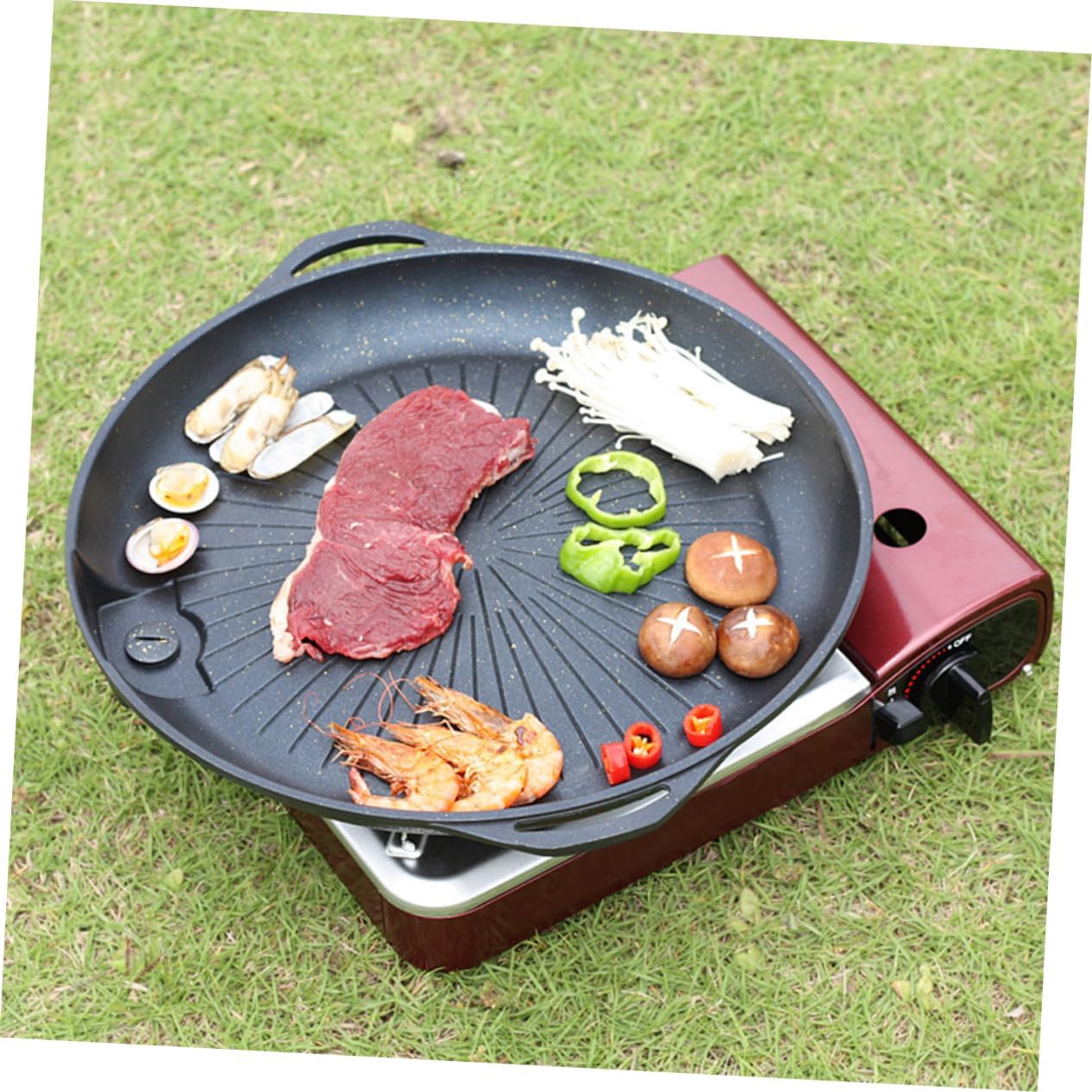 Kisangel Portable Barbecue Plate Grilling Tray Outdoor Bbq Tool Non-stick Plate Easy to Carry
