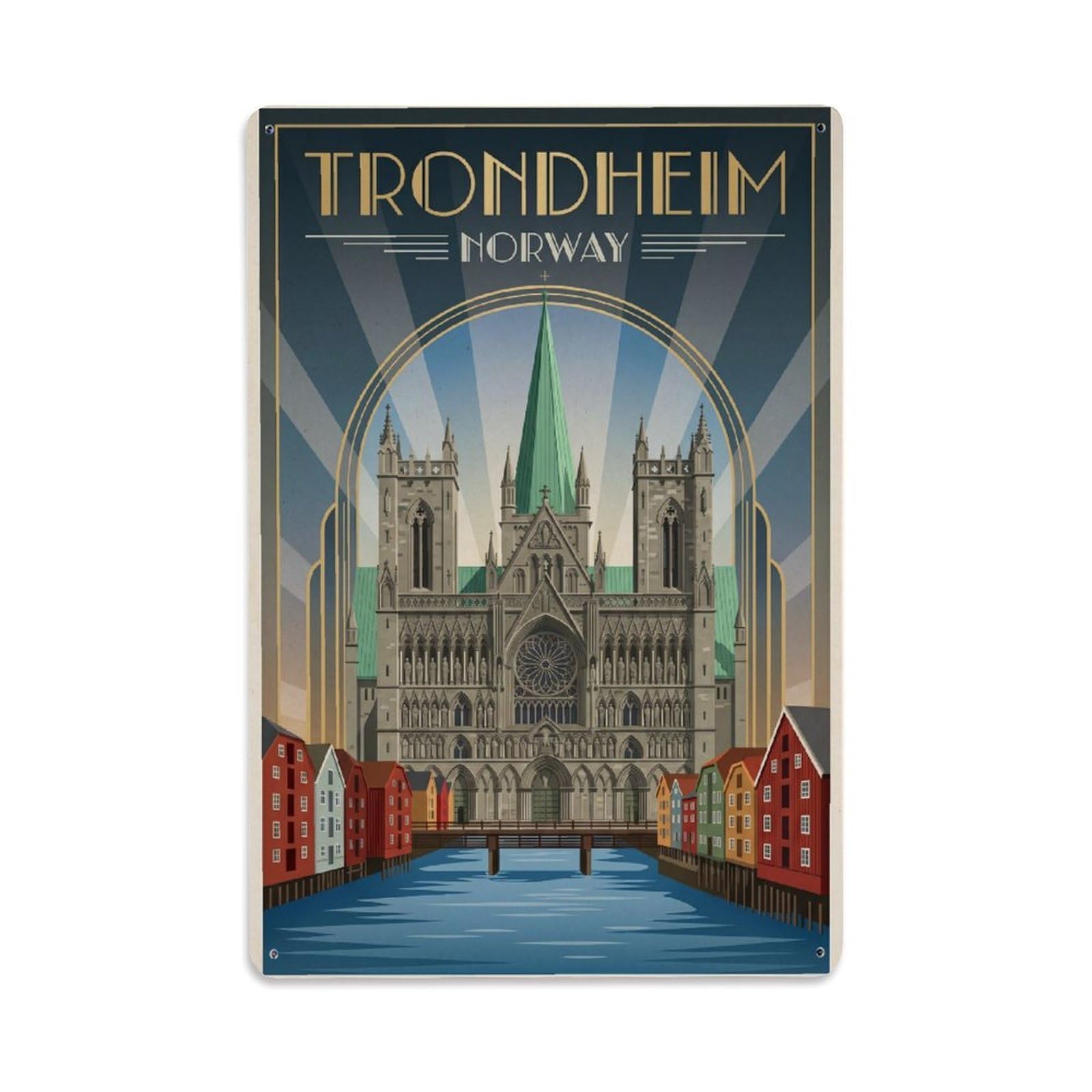 Retro Norway Trondheim Travel Metal Tin Sign Plaque Wall Decor for Cafe, Club Bar, Office, Garden Metal Poster 8x12Inch