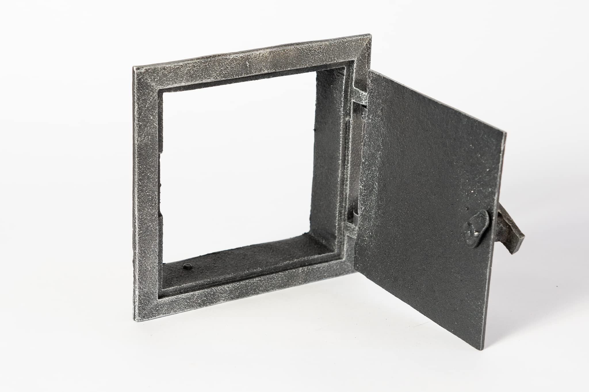 SEZAM Porta di ispezione per forni in ghisa 17 x 3,5 x 17 cm, porta del camino - ribalta - sportello di sgombero, per forni, forni e caminetti - verniciato argento antico