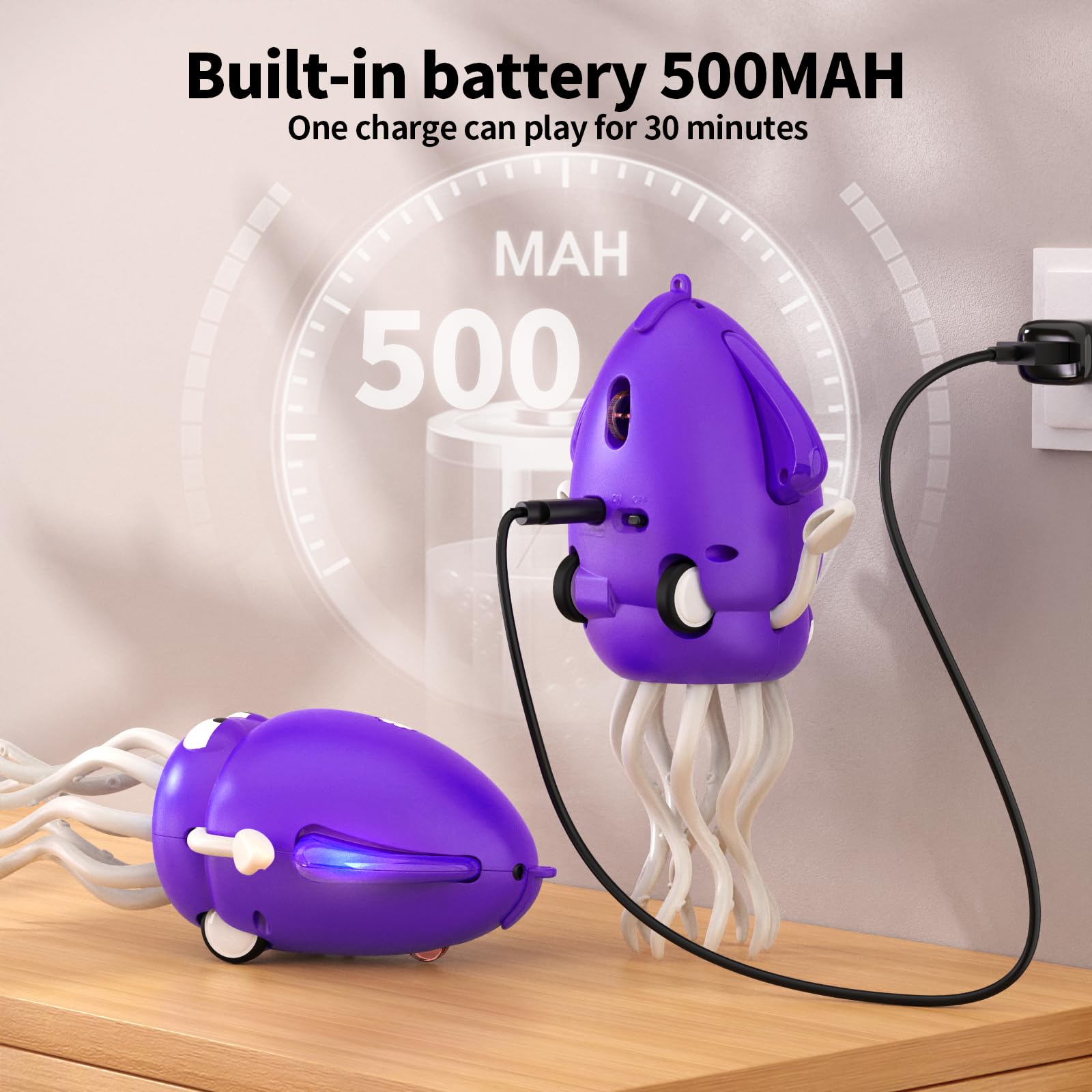 Smalody Giocattolo Intelligente a Forma di Polipo Danzante con luci LED e Musica, Giocattoli interattivi Ricaricabili per Bambini con Funzione di evitamento Ostacoli, Natale Compleanni (Viola)