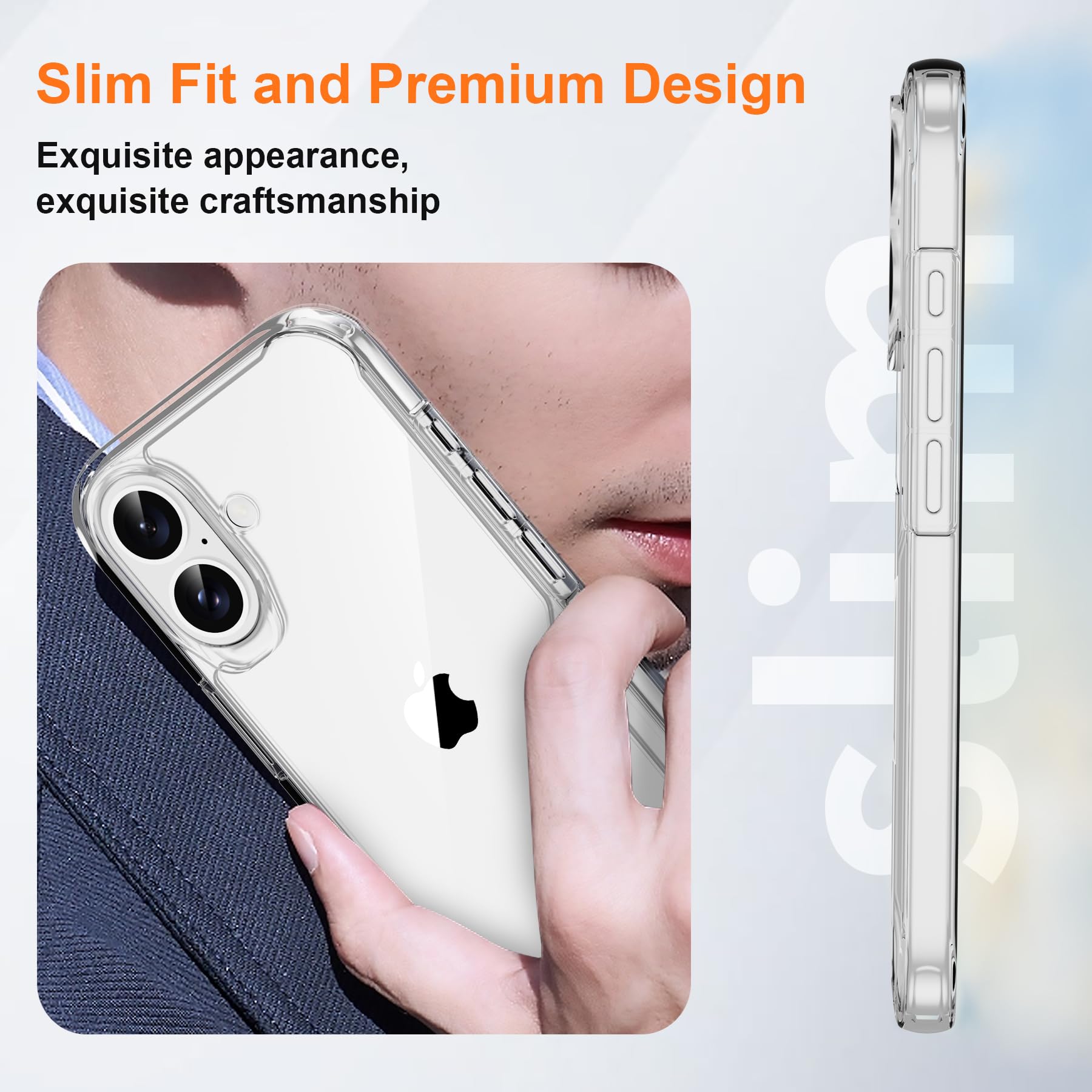 ORETECH 4 in 1 Compatibile con Cover iPhone 16 (6.1 Pollici)con[2 Vetro Temperato Proteggi Schermo e 1 per Fotocamera]Custodia per iPhone 16 Antiurto Sottile in PC Rigido con Bumper in TPU-Trasparente