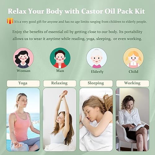 Miniatura 5 de Paquete de 7 unidades de aceite de ricino, kit de aceite de ricino orgánico para rodilla, cintura, pecho, cuello, pierna, correas elásticas