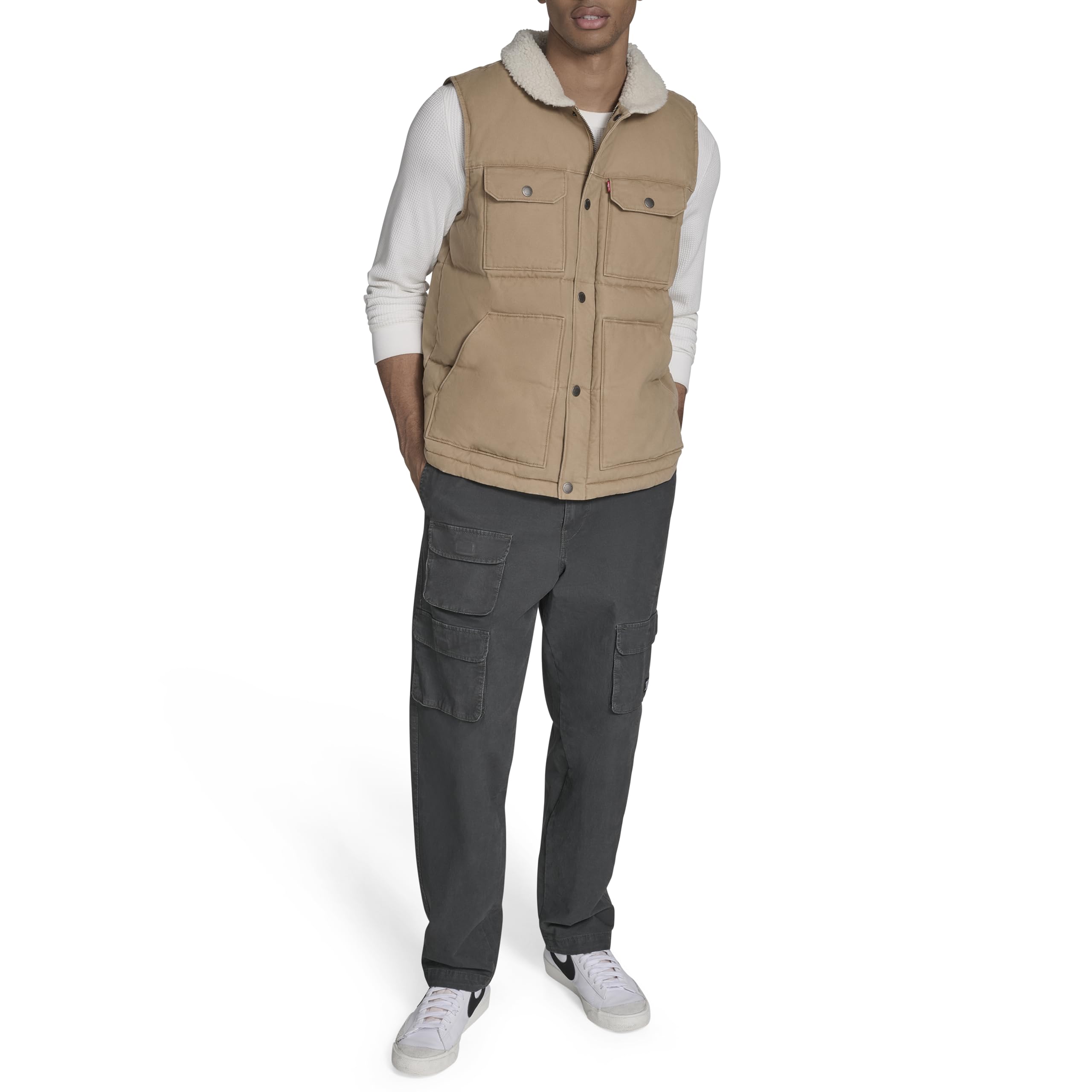 Levi's Mixed Media Quilted Puffer Jacket with Sherpa Lined Collar (Regular And Big & Tall Sizes) Gilet in Denim Uomo