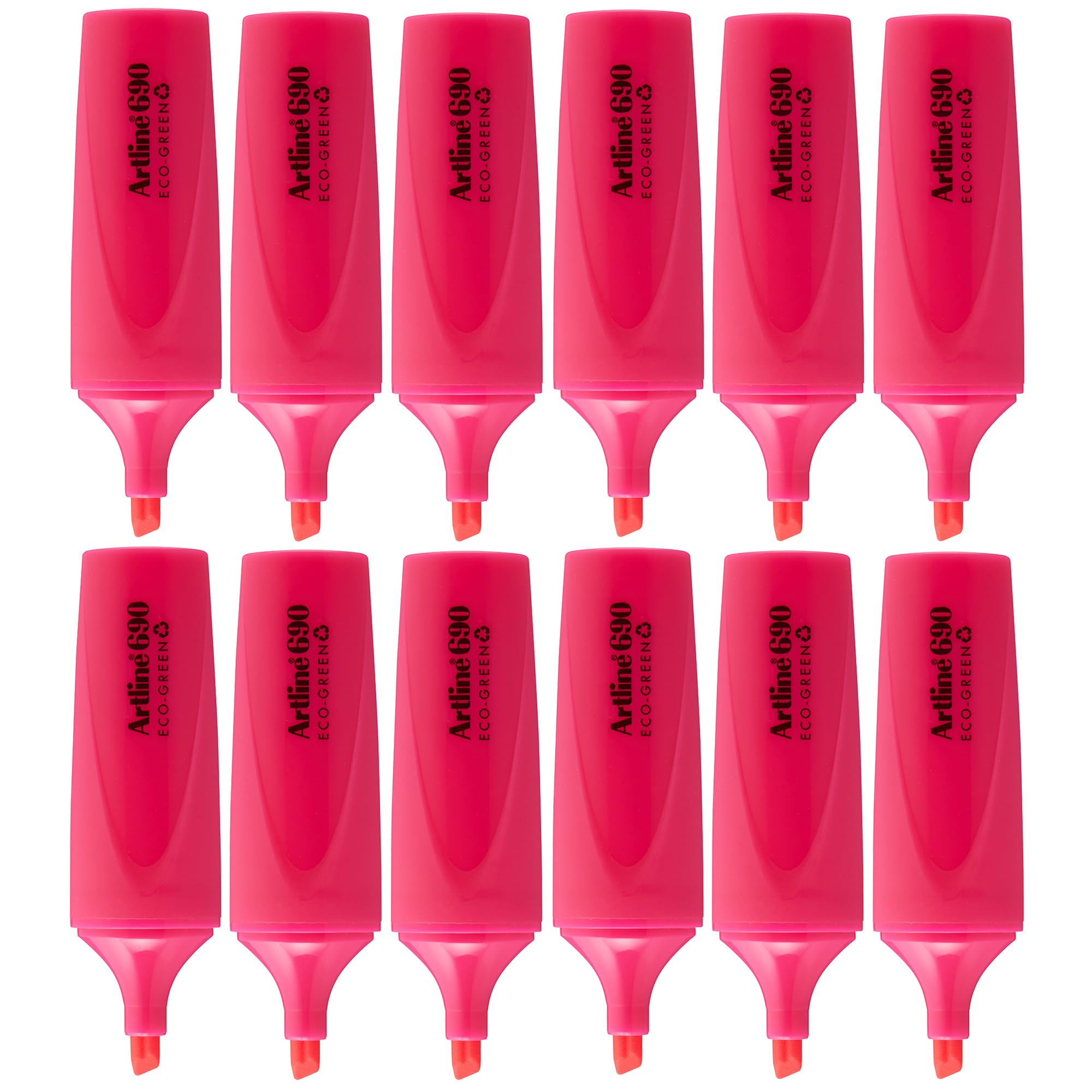 Artline Eco Pink Highlighters (Pack of 12) 1-4mm Nib for Home, School & Office Use, Bright Water-Based Non-Fade Highlighter Pens, Non-Toxic - Genuine Highlighters Pens