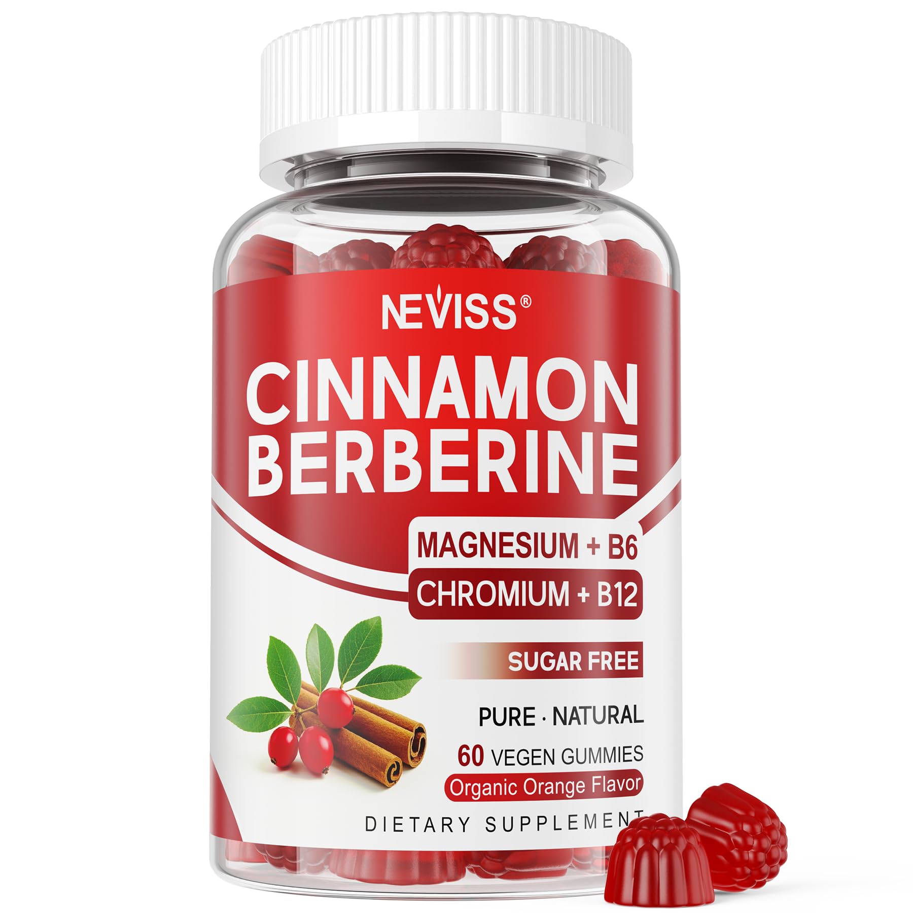 Ceylon Cinnamon Berberine Gummies w/ Chromium Supplement Sugar Free 60ct 60 Count (Pack of 1)