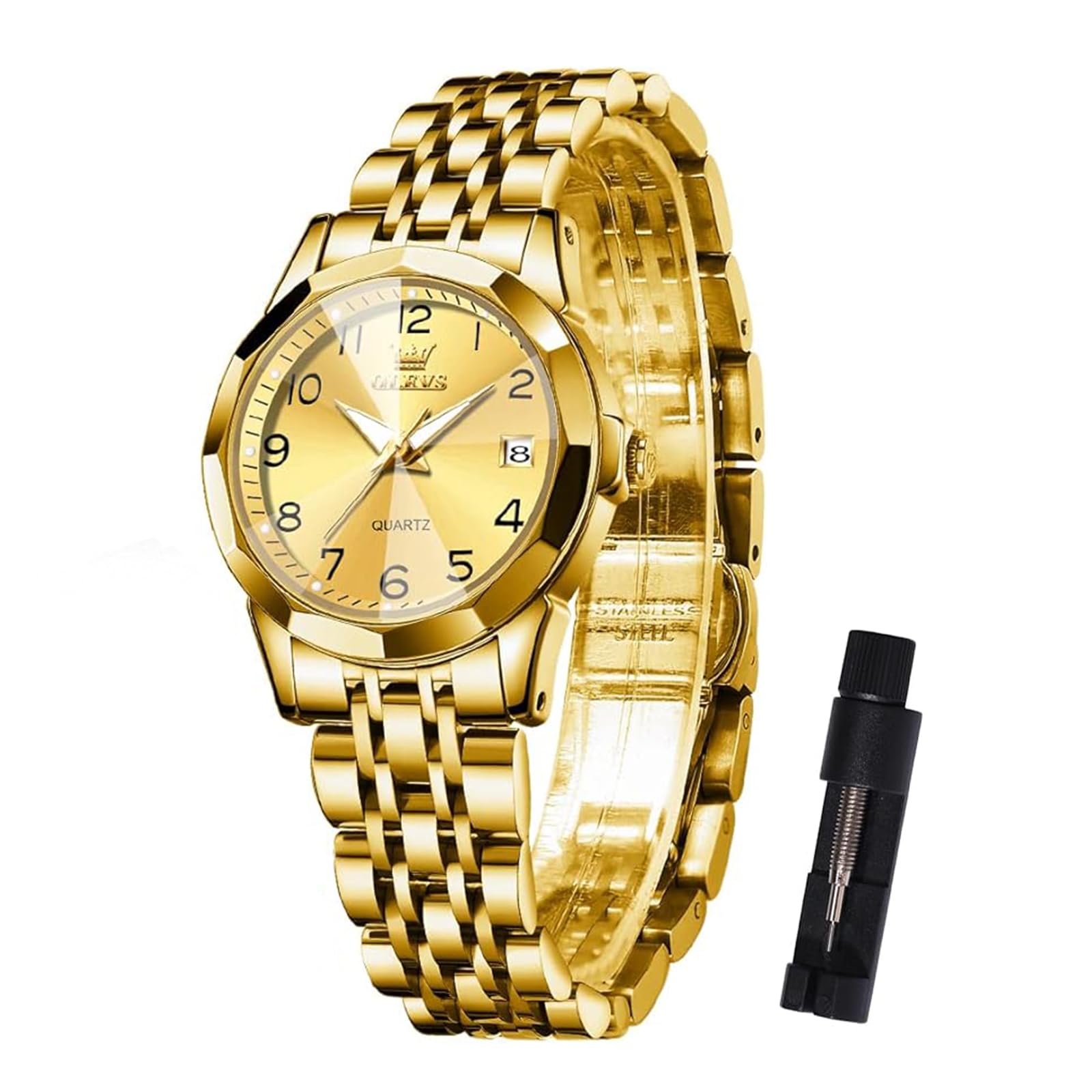 OLEVS Armbanduhr Damen, Kleine Gesicht Edelstahl Damen Kleideruhren, Luxus Diamant Analoger Quarz Watches for Women, Wasserdicht Damenuhr mit Datumsanzeige