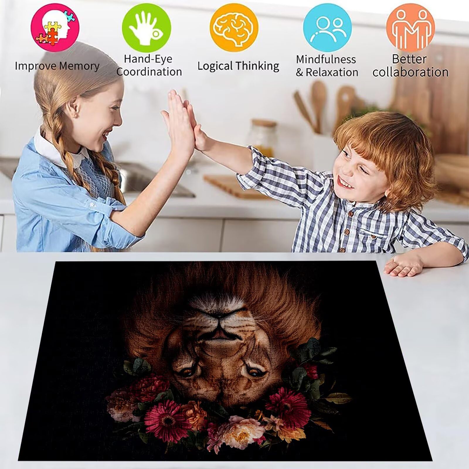 Puzzle 3000 elementów lew puzzle dla dorosłych korona 122 x 81 cm unikalne rzemiosło klasyczne 3D drewniana układanka do rodzinnych gier biznesowych, układanka zrób to sam do dekoracji ścian domu