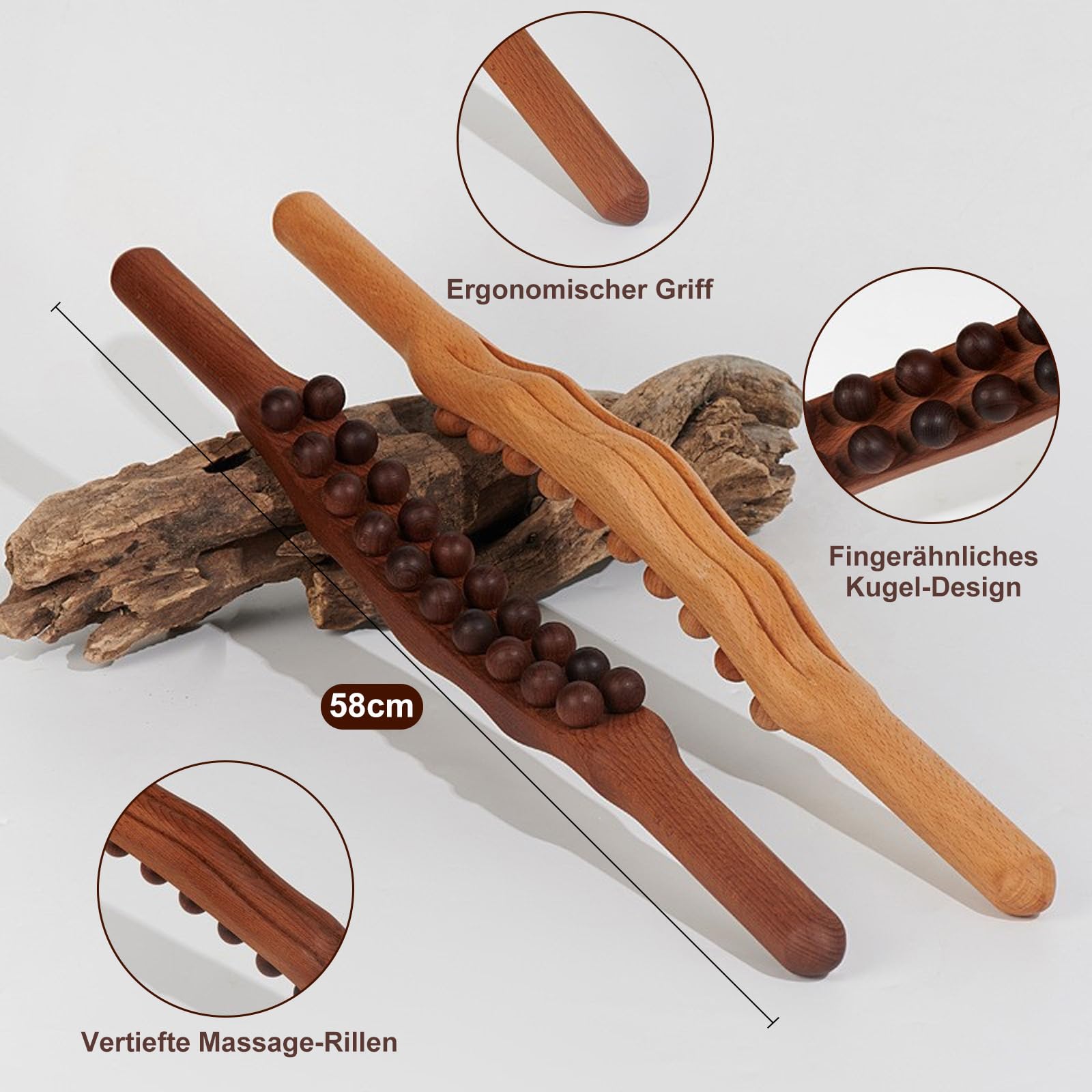 Shiva Gua Sha Wooden Therapy Stab, Shiva Wellbeing Massagestab Holz für Gua Sha Körper, Faszienstab & Massageroller Beine, Traditionelle Chinesische Entspannung, Dark Oak