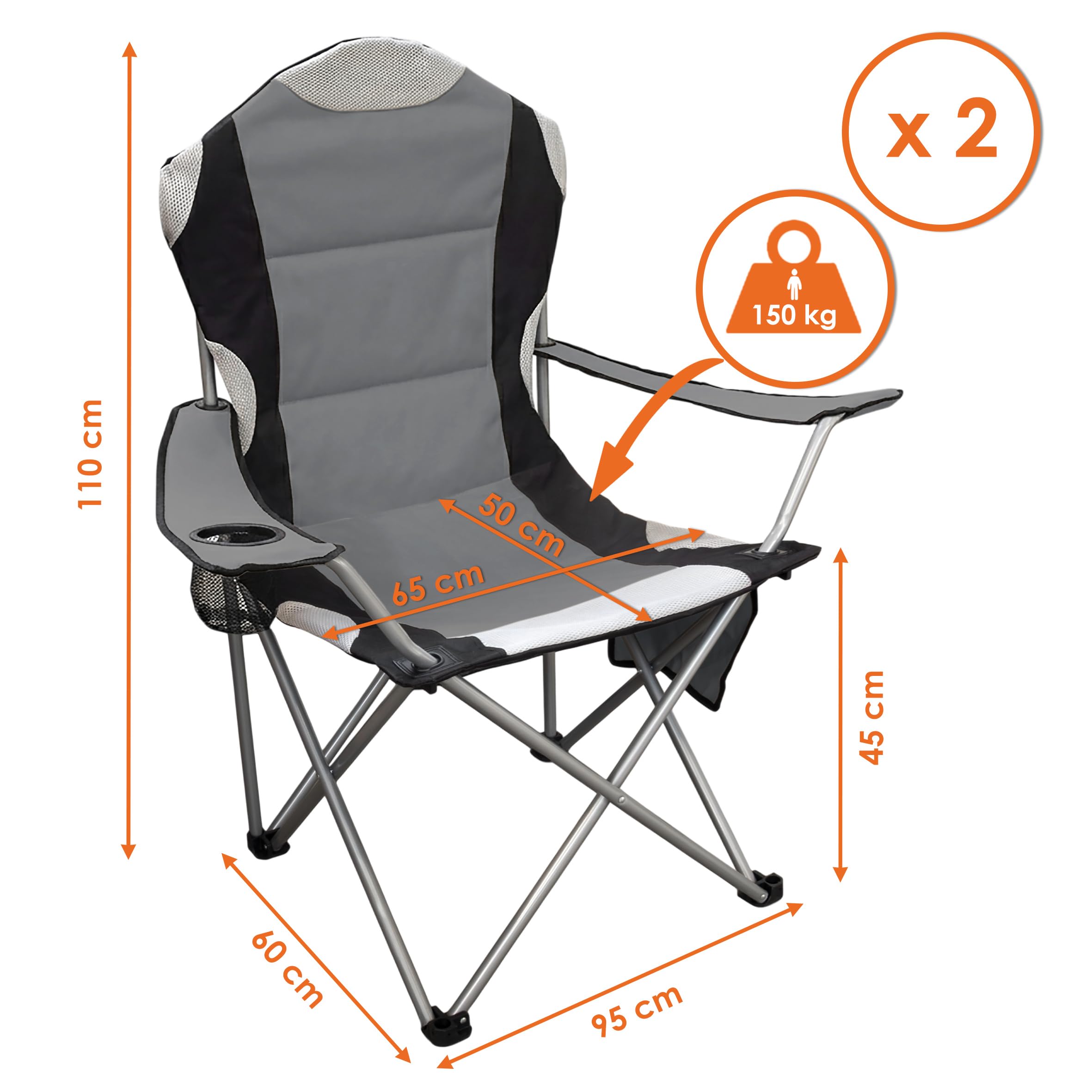 Spetebo Salon de camping 3 pièces avec table pliante en aluminium et sac de transport - Anthracite - Ensemble de table de jardin avec 2 chaises de camping jusqu'à 150 kg - Chaise de pêche d'extérieur