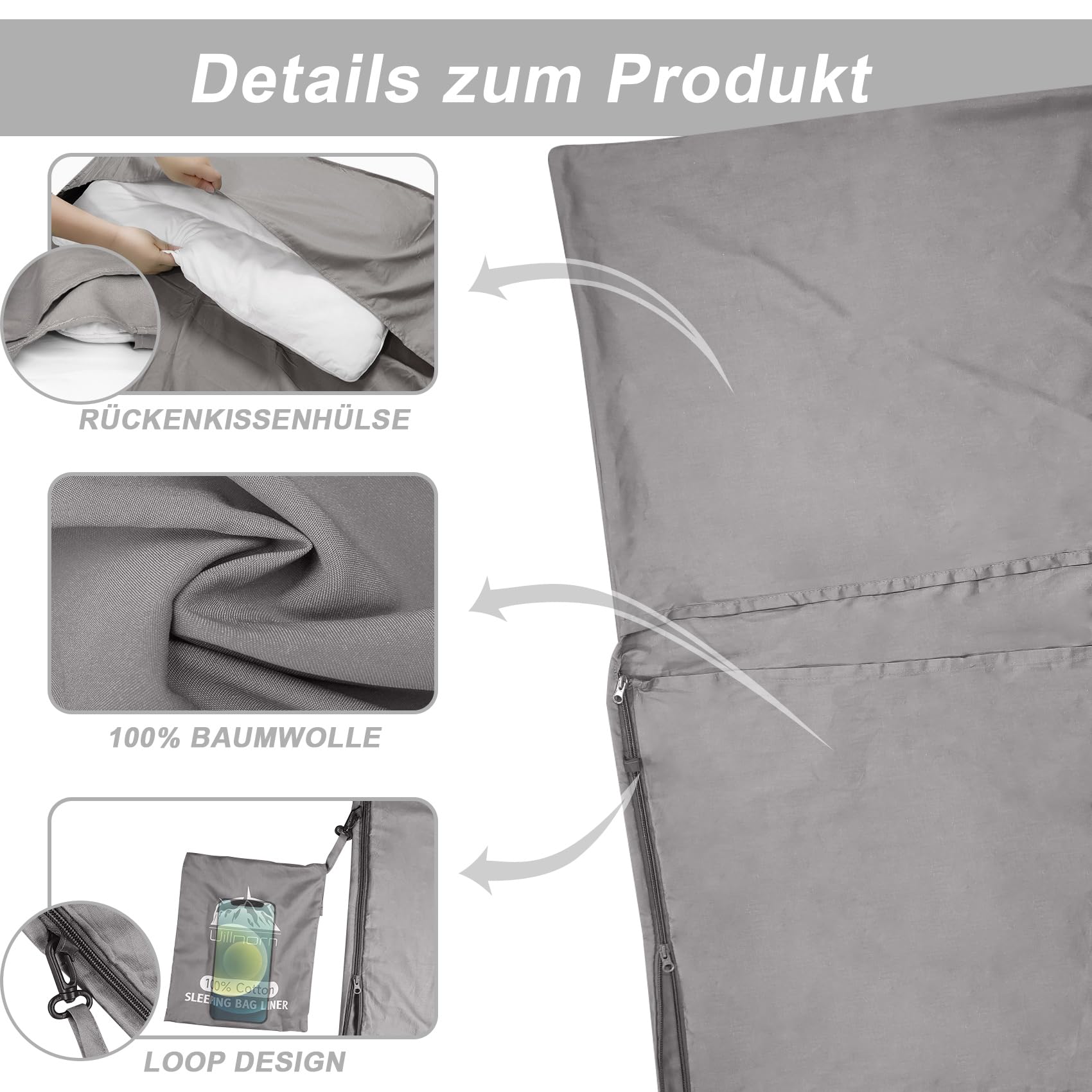 Sac à Viande 100% Coton – Draps de Sac de Couchage et Compact XL 220 x 95 cm – Respirant, Idéal pour Randonnée, Auberges et Camping