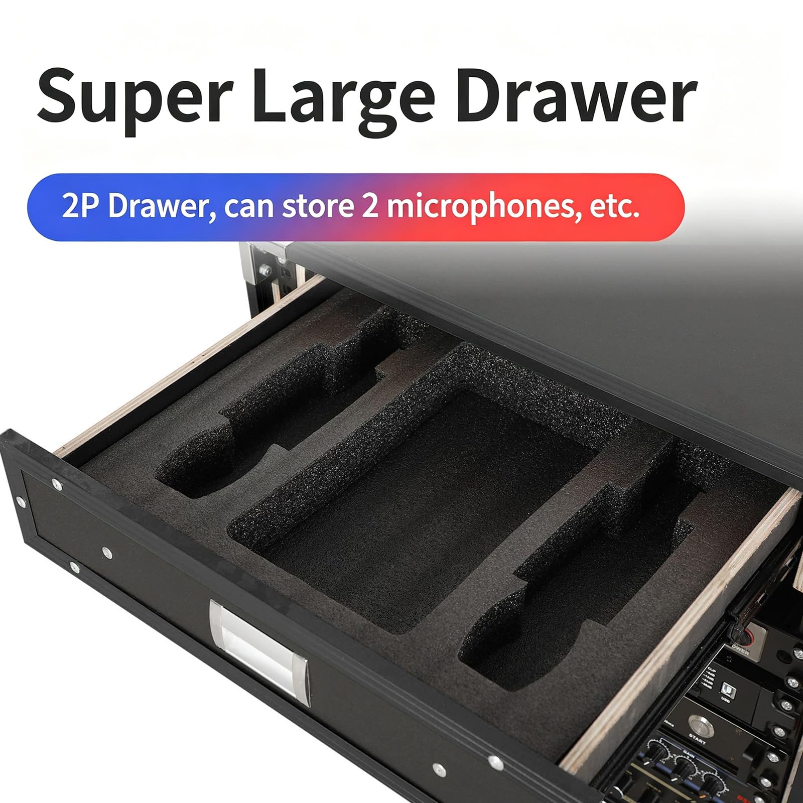 Stereo Cabinet Audio Video Rack con Ruote, Porta Trasparente bloccabile, scaffali Regolabili, cassetto, Angoli in Metallo Resistenti per Home Theater Ufficio Sala da Registrazione Nero 8U 12U 16U