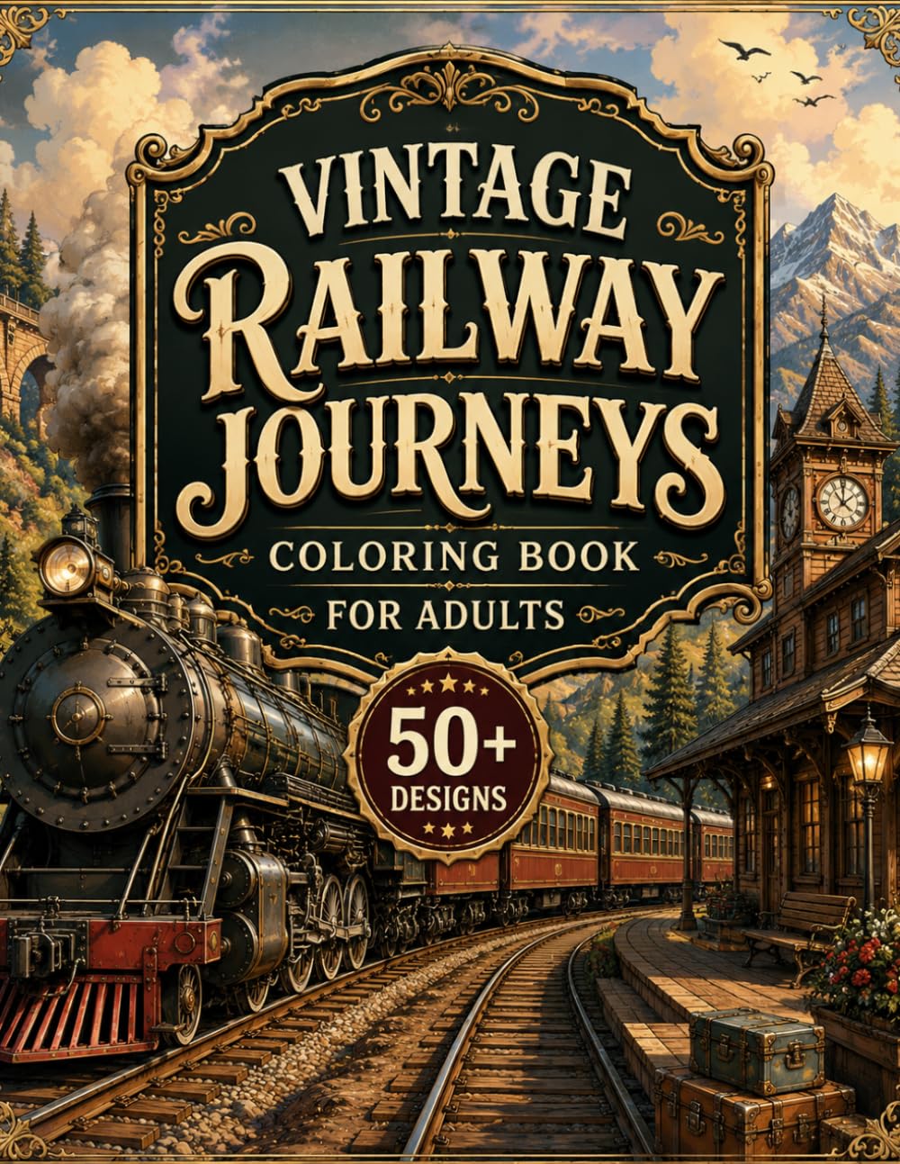 Vintage Railway Journeys Coloring Book for Adults: 50+ Nostalgic Steam Trains, Scenic Railroads, Historic Locomotives & Classic Railway Adventures for ... (8.5x11) (Cozy Fantasy Escapes Collection)