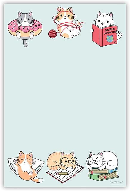 Cute Kawaii Cat Sticky Notes | Cat Humor Notebook Notepad Note Card for Cat Lover Gift| 50 Pages 4x6"