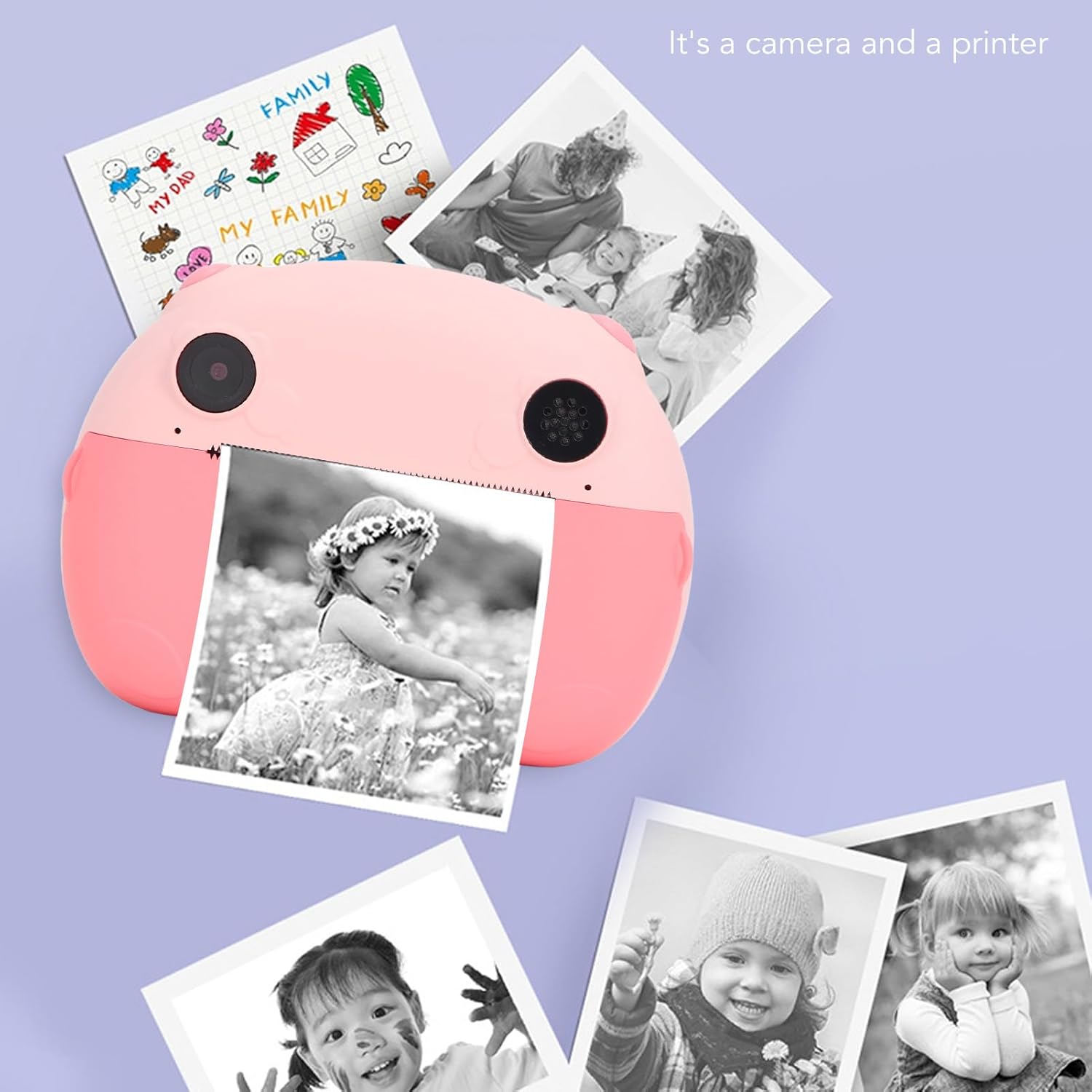 Jectse 24MPキッズインスタントプリントカメラサーマルプリントデュアルレンズ楽しい写真撮影バースデーガールズボーイズ (ピン