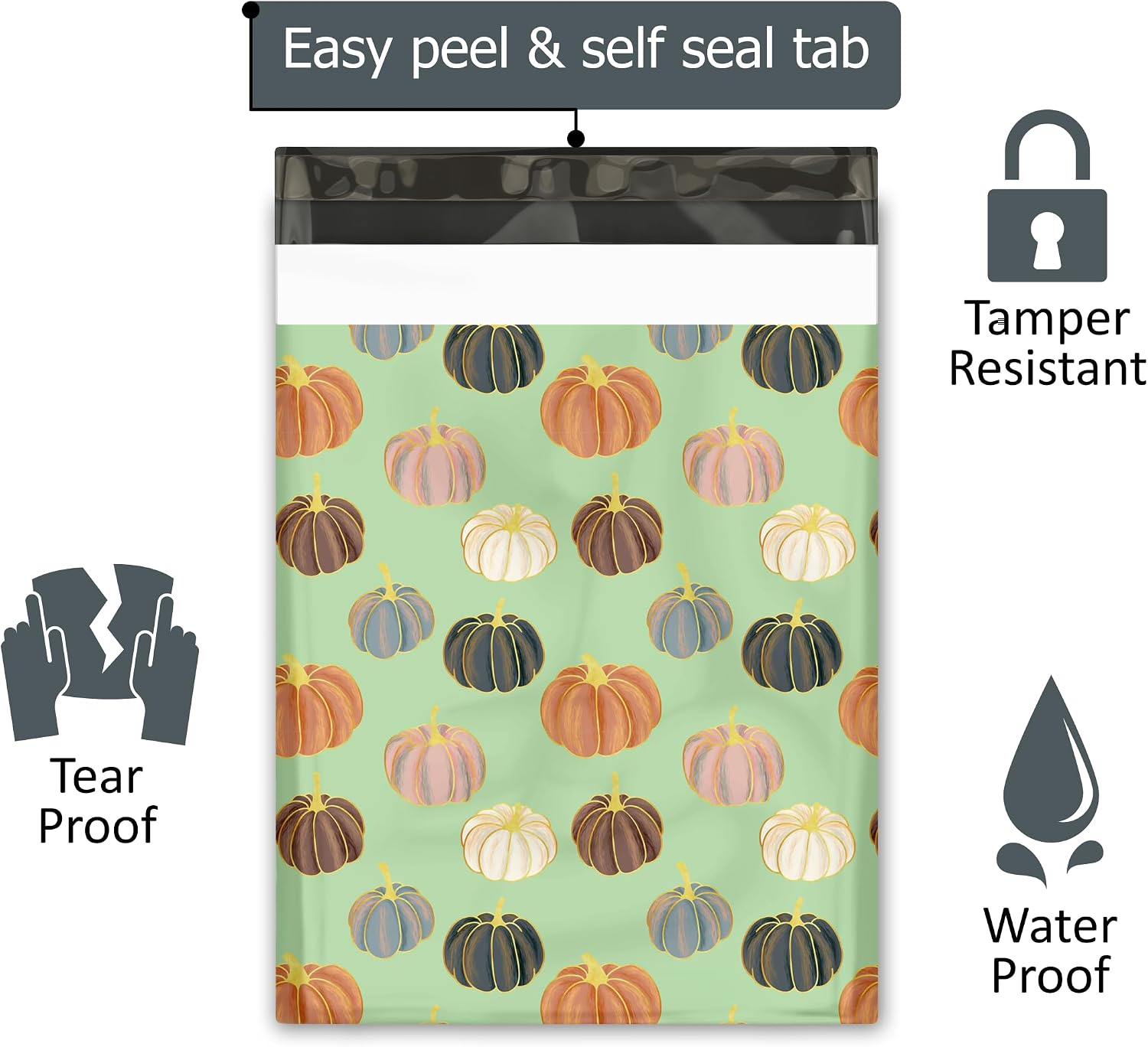 10x13 (100) Pumpkin Patch Fall Designer Poly Mailers Waterproof Self Sealing Tear Resistant Polymailers Shipping Envelopes Premium Printed Bags For Small Businesses