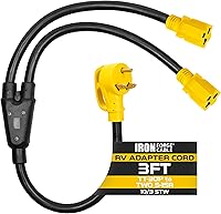 Vista 6 de Iron Forge Cable Cable de RV, generador hembra y cable de alimentación adaptador eléctrico de RV, enchufe macho a dos hembra 5-15R, adaptador