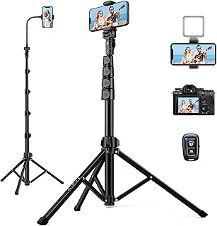 Phone Tripod Stand, 85" Tall Cell Phone Tripod with Gooseneck and Remote, Portable Phone Stand Tripod for Recording, Aluminium Travel Tripod, Compatible with iPhone 14 13 12 pro Android Cellphone