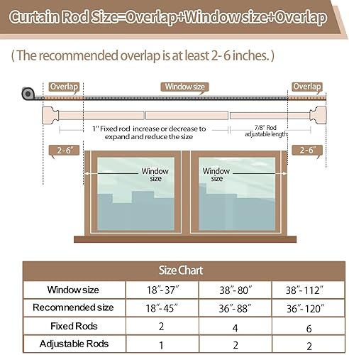 Miniatura 7 de Barras de cortina doradas para ventanas de 28 a 48 pulgadas (2.3-4 pies), barras de cortina de metal noble, barra de cortina resistente de 1 pulgada