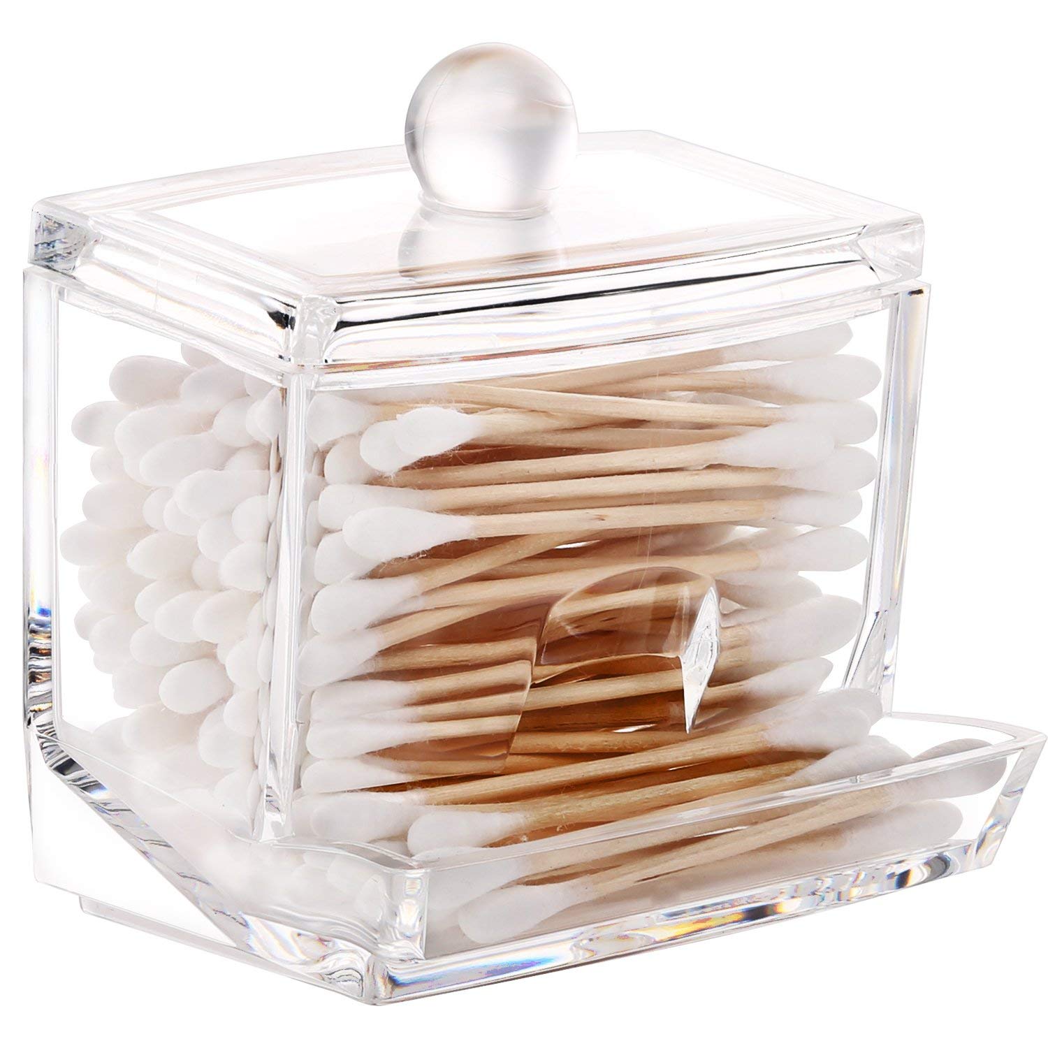 THE QUIRK BOX Q-Tip cottonswab Storage Dispenser, Clear Cotton Ball Swab Holder Cotton Bud Holder Earbud Holder Storage Box, Cosmetics Makeup Storage Holder Box for Women Organizer Container with Lid