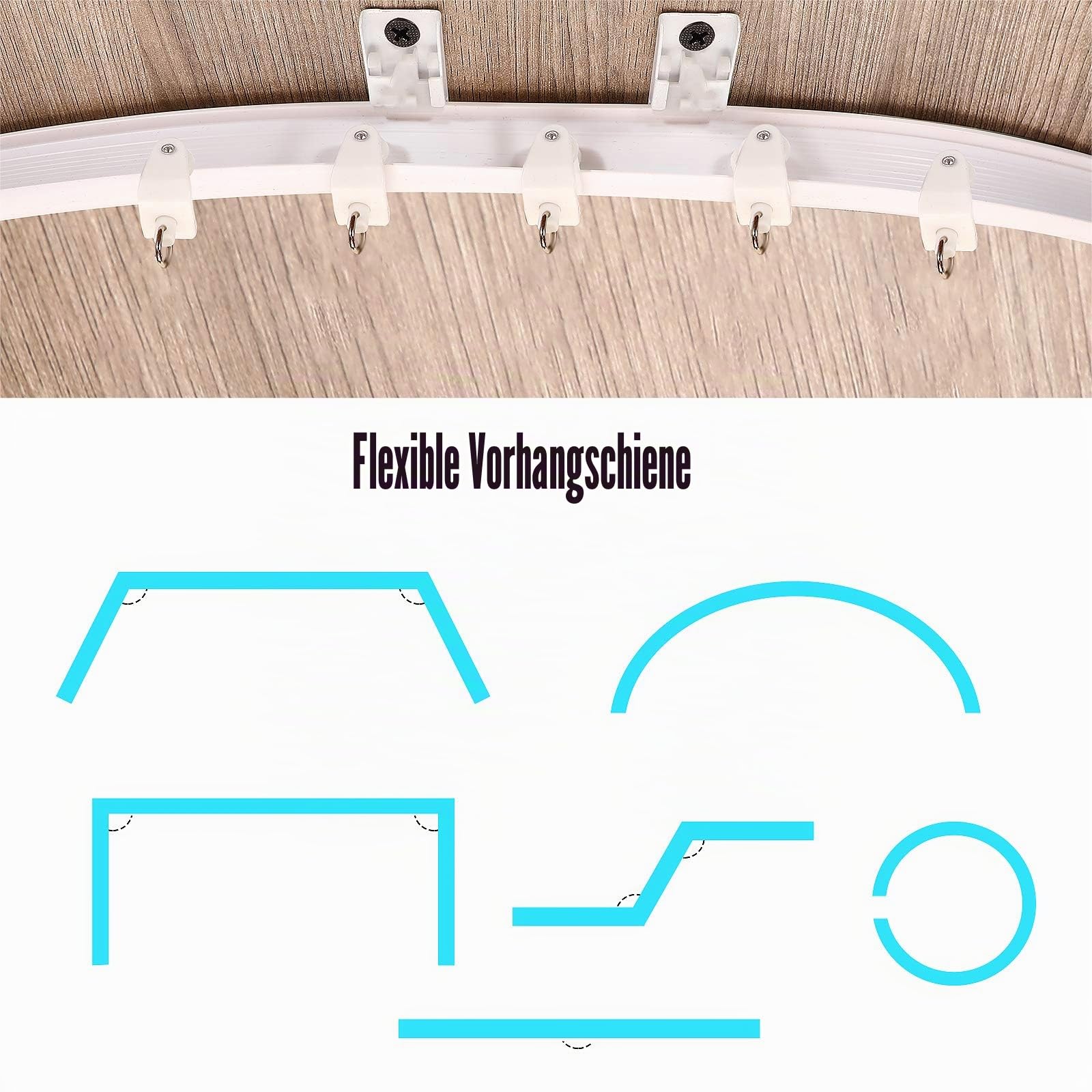 5 Meter Biegbare Decke Gebogen Vorhangschiene Flexible Decken Vorhanghalterung Weich Fenster Gebogen Schiene für Vorhangschien mit Schienen Vorhangsystem Bettvorhänge