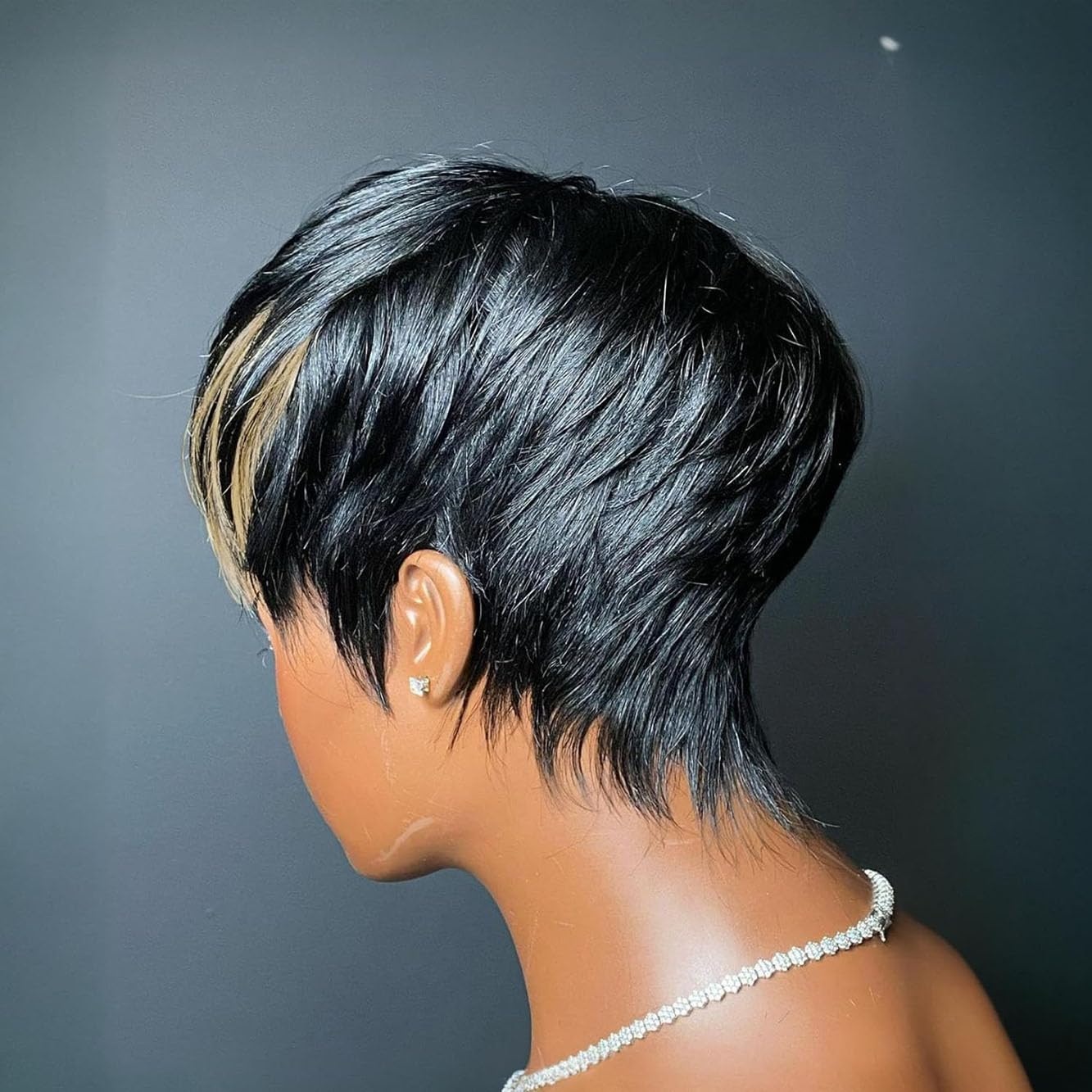 Short Pixie Cut Human Hair Wig, Glueless Layered Wig with Bangs