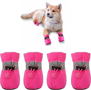YAODHAOD Dog Shoes for Small Dogs & Puppies - Anti-Slip Paw Protectors, Winter Snow Booties & Indoor Hardwood Floor Guards, Pink Size 4 (4PCS)